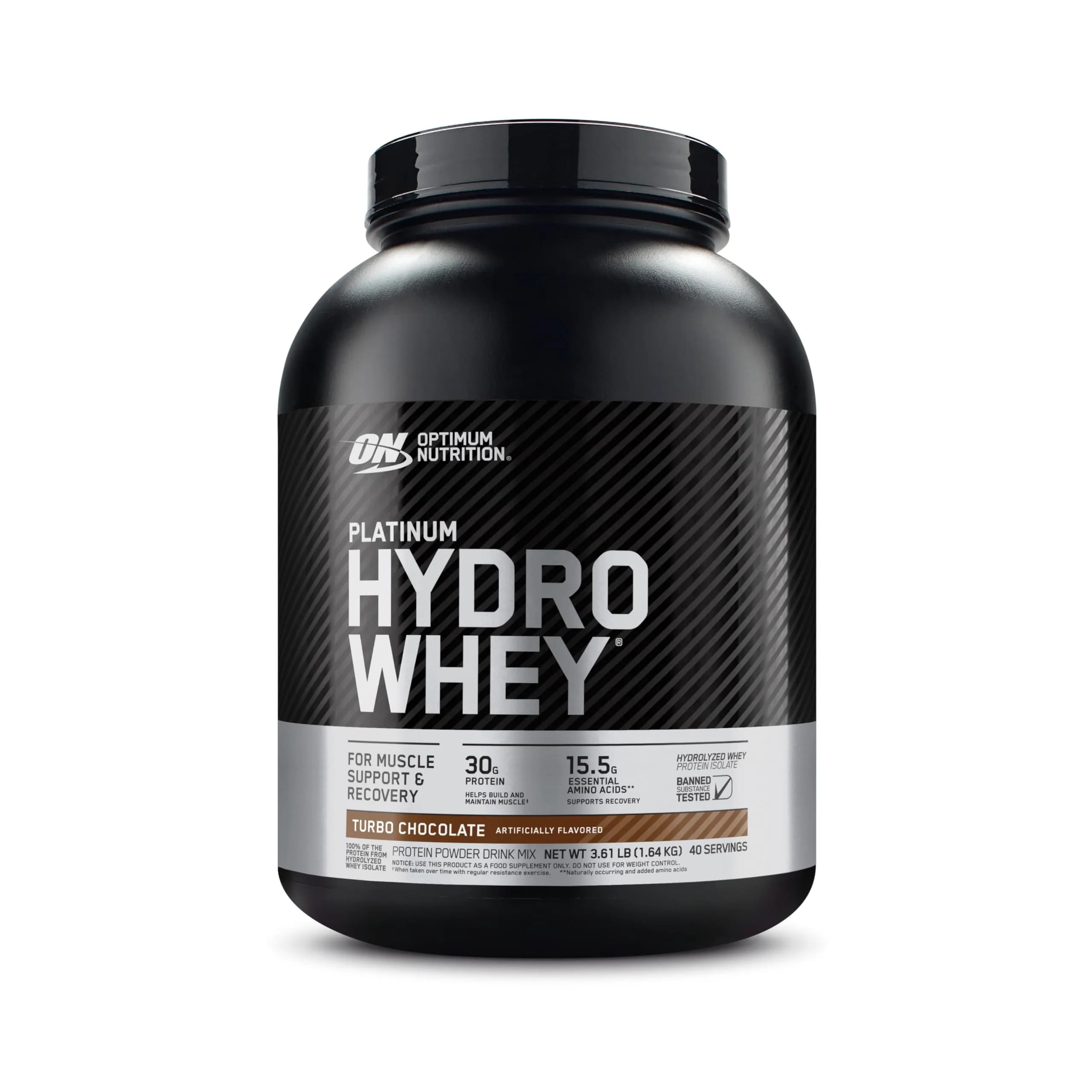 Optimum Nutrition Platinum HydroWhey Protein Powder, Turbo Chocolate, 1.82 kg (4 LB) | Fast-Acting Hydrolyzed Whey Isolate - main product image