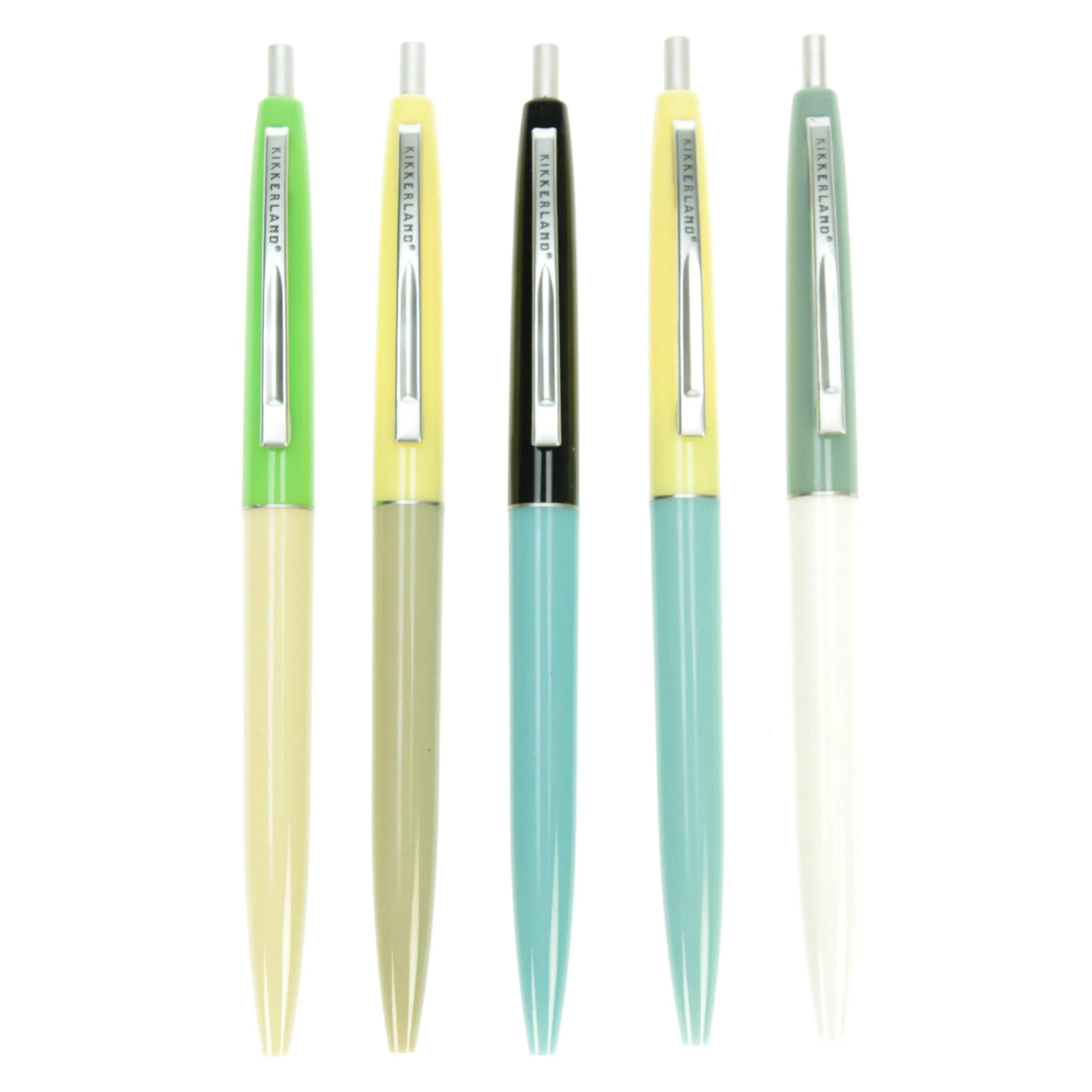 Kikkerland Retro Pens, Set of 5, Multi | Smooth, Rich Black Ink, 6 Inch Length