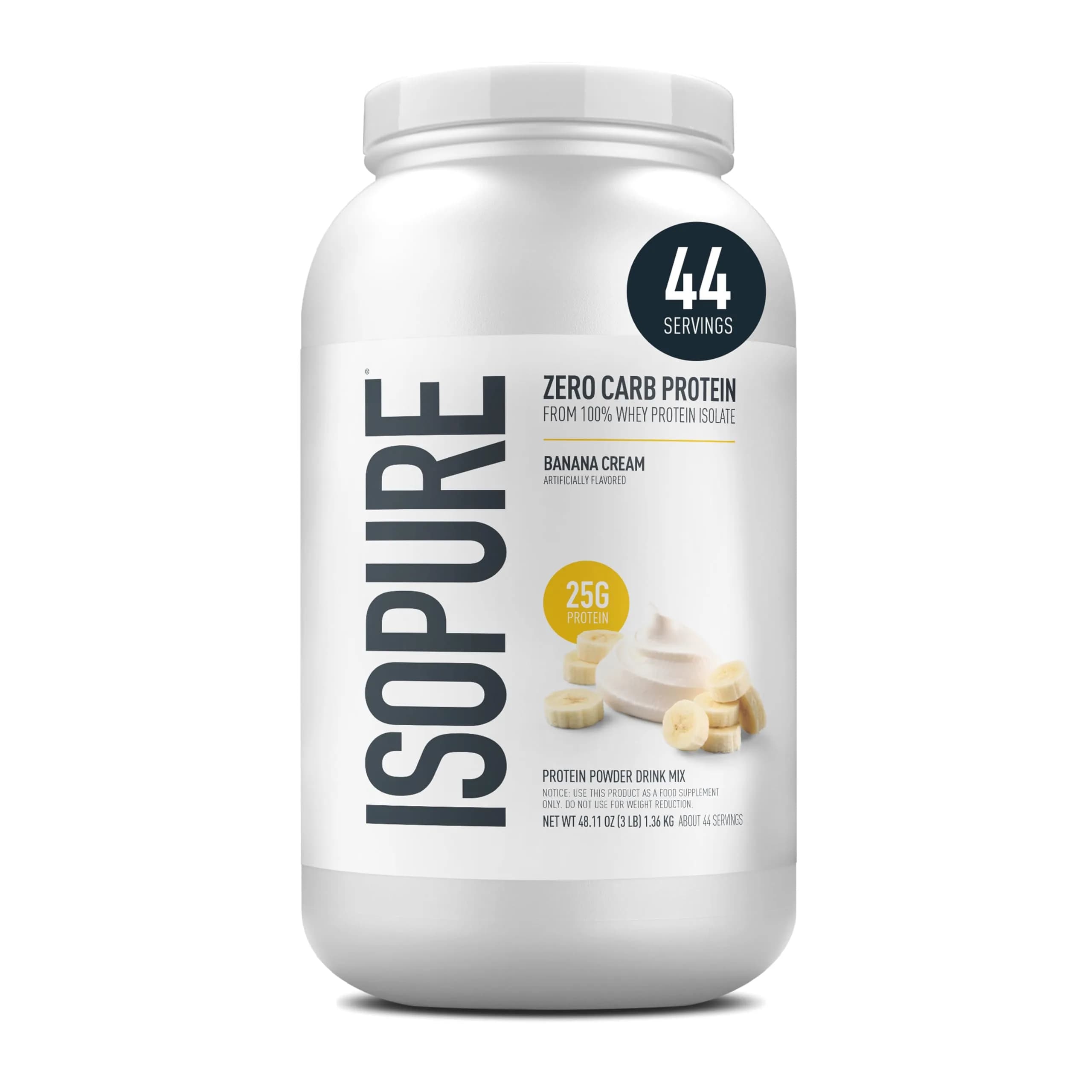 Isopure Zero Carb 100% Pure Whey Isolate Protein Powder Banana Cream 3lb (1.36kg) | 25g Protein Per Serving - main product image