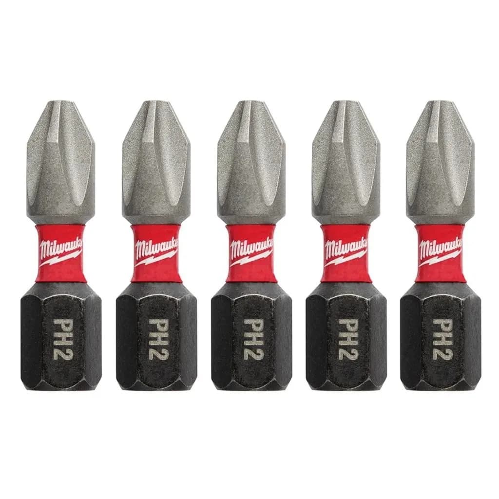 Milwaukee Shockwave Insert Bit Phillips #2, 1-inch, 5-Pack | Alloy Steel for Impact Drivers