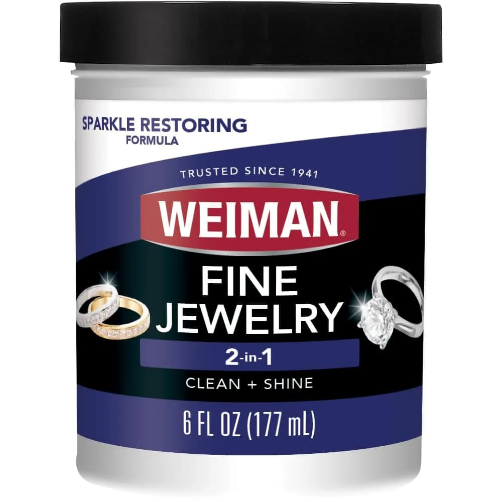 Weiman Fine Jewelry Cleaner Liquid with Brush – Restores Shine to Gold, Platinum, Gemstones & Diamonds, 6 Oz (177 ml) - main product image