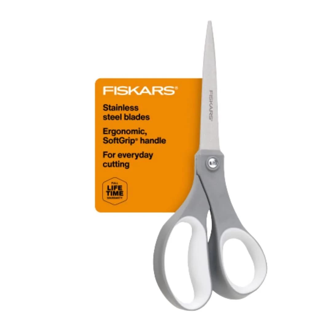 Fiskars 8" SoftGrip Everyday All Purpose Scissors, Grey | Precision Stainless Steel Blades - main product image