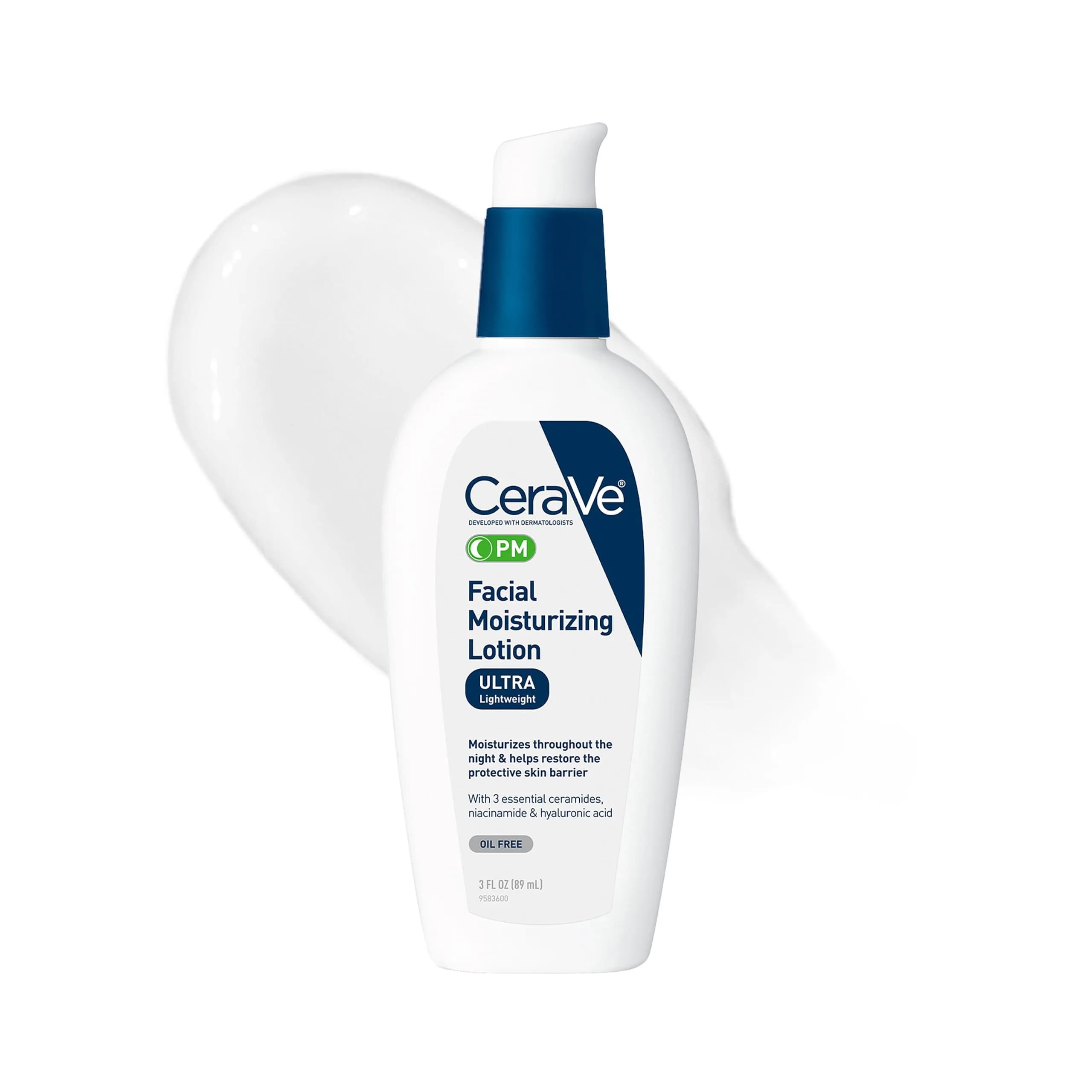 CeraVe PM Facial Moisturizing Lotion, 89ml (3 Fl Oz) | Dermatologist-Developed Night Cream for All Skin Types - main product image