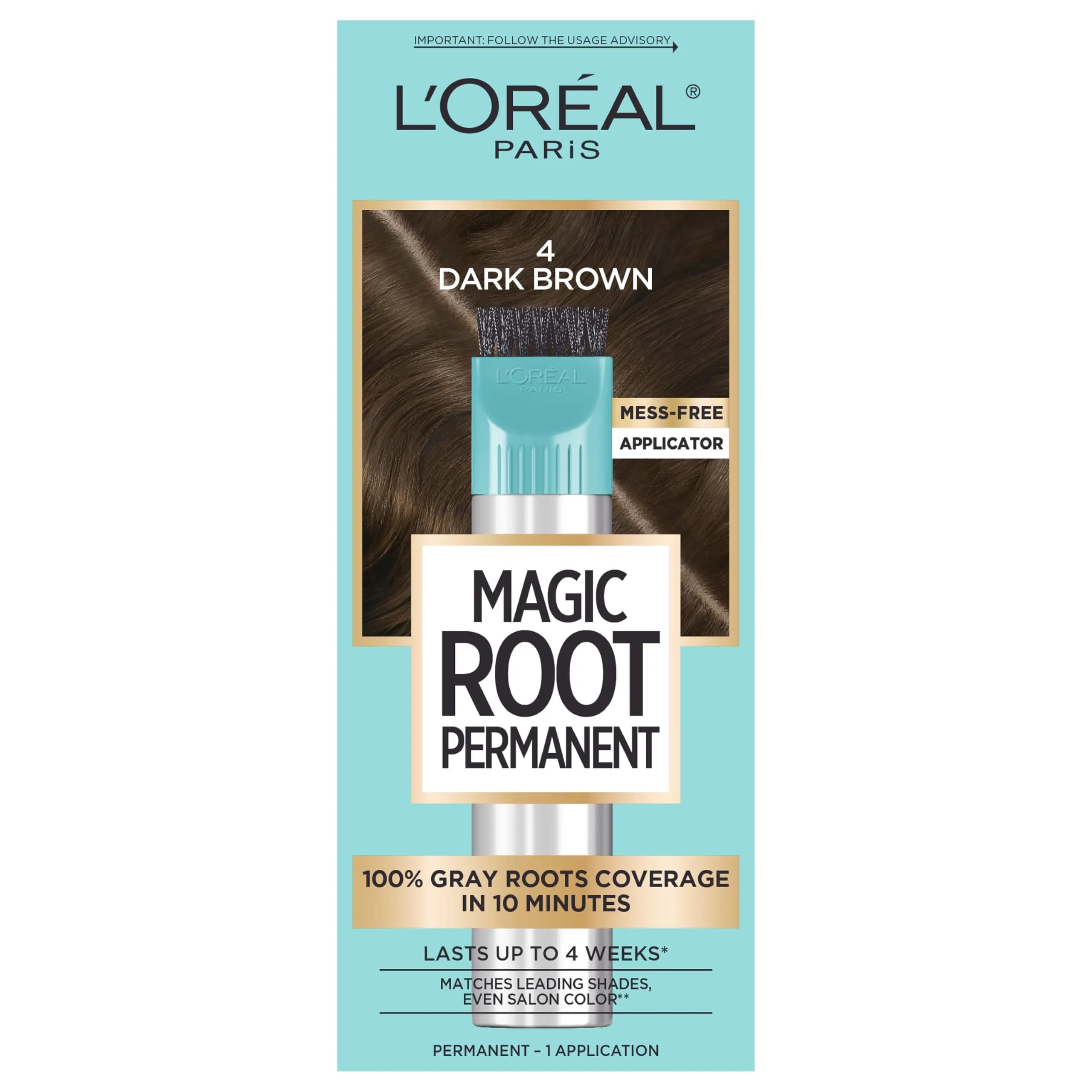 L'Oreal Paris Magic Root Permanent Hair Color Kit 4 Dark Brown 1 Count | 10-Minute Gray Coverage - main product image