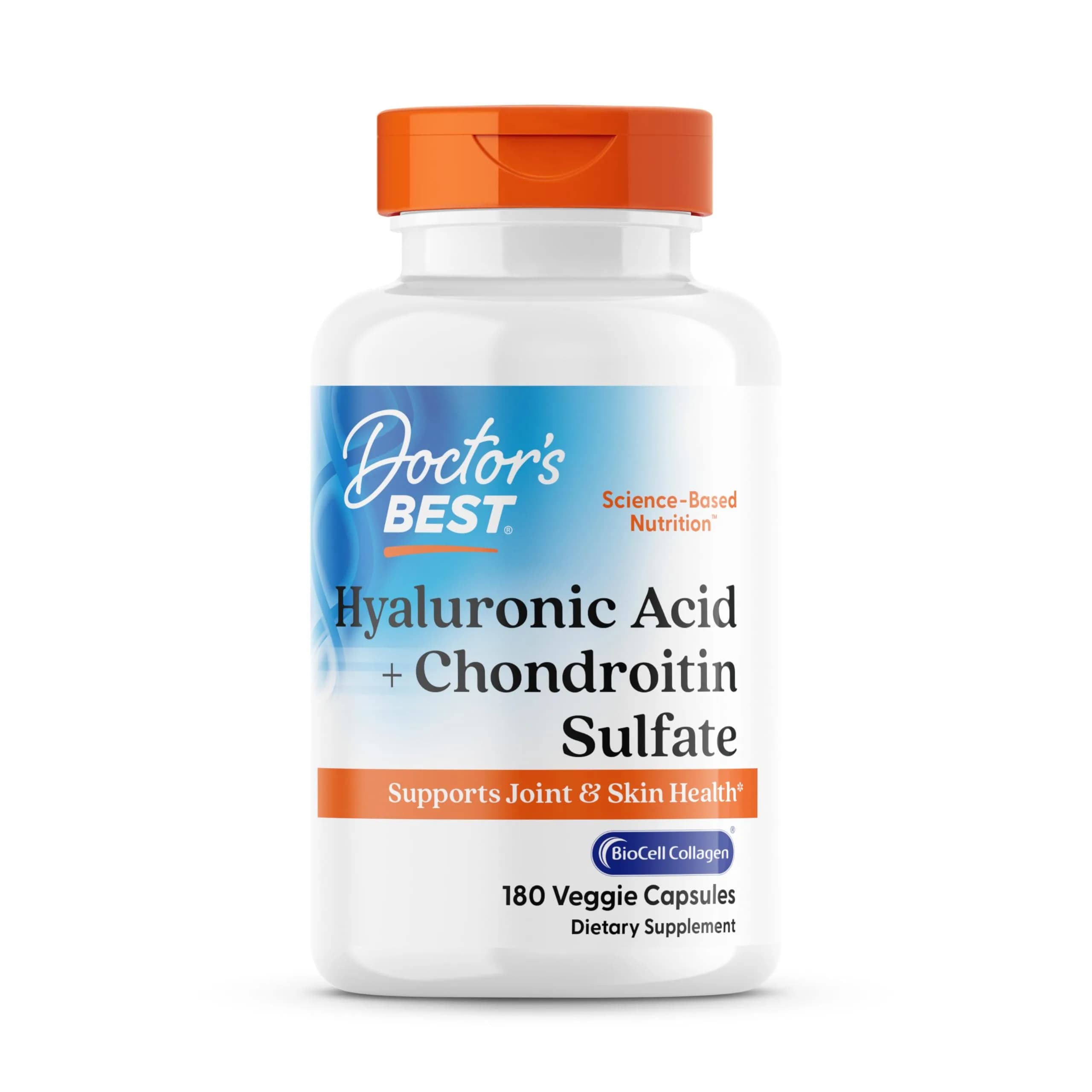 Doctor's BEST Hyaluronic Acid + Chondroitin Sulfate, 180 Veggie Capsules | Supports Skin & Joint Health