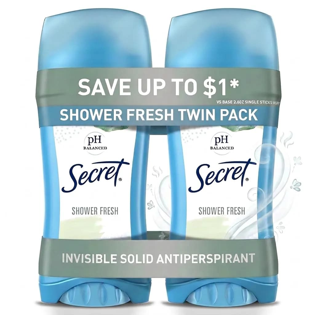 Secret Shower Fresh Invisible Solid Antiperspirant for Women, 2.6 oz (Pack of 2) | 24hr Sweat & Odor Protection - main product image