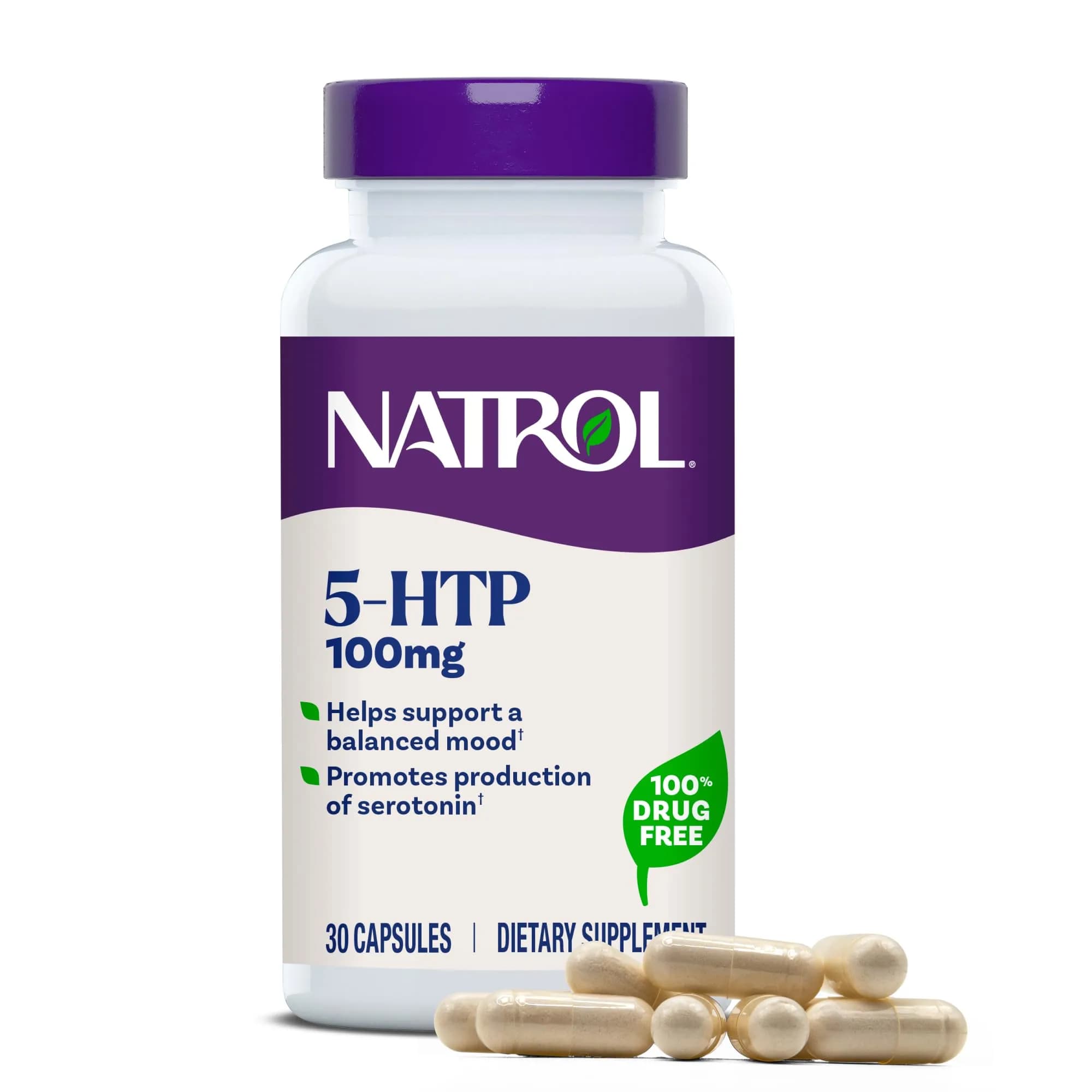 Natrol 5-HTP Mood & Stress Support Capsules 100 mg (30 Count) | Promotes Serotonin for Balanced Mood - main product image
