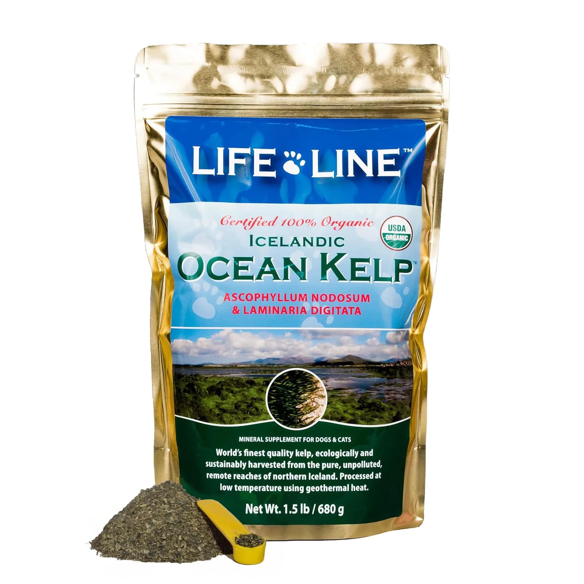 Life Line Organic Ocean Kelp Supplement for Dogs, Cats, Horses & Livestock | Natural Iodine Source, Supports Skin & Coat, Digestion | 1.5 lb