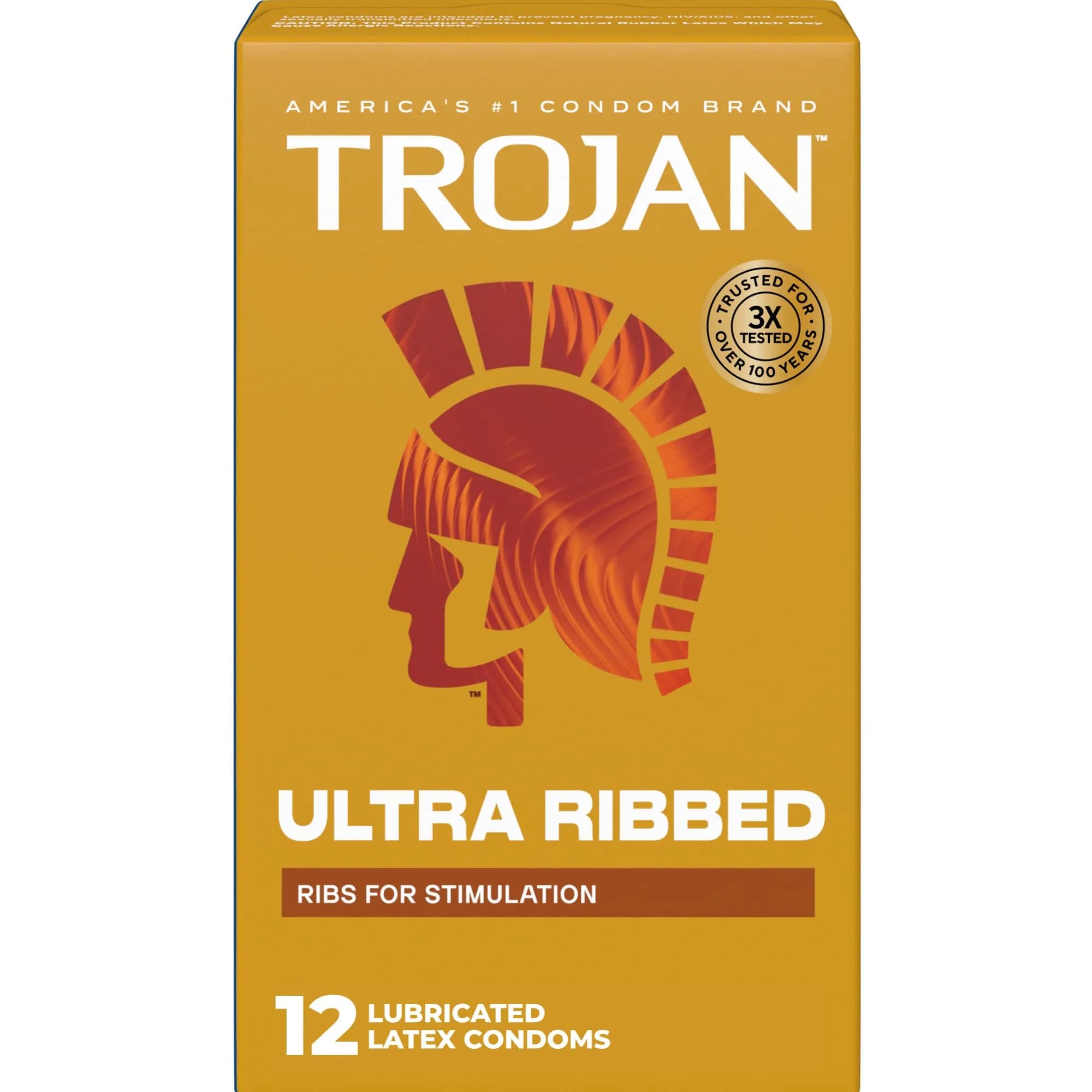 TROJAN Stimulations Ultra Ribbed Lubricated Condoms, 12 Count | Premium Latex for Enhanced Sensation - main product image