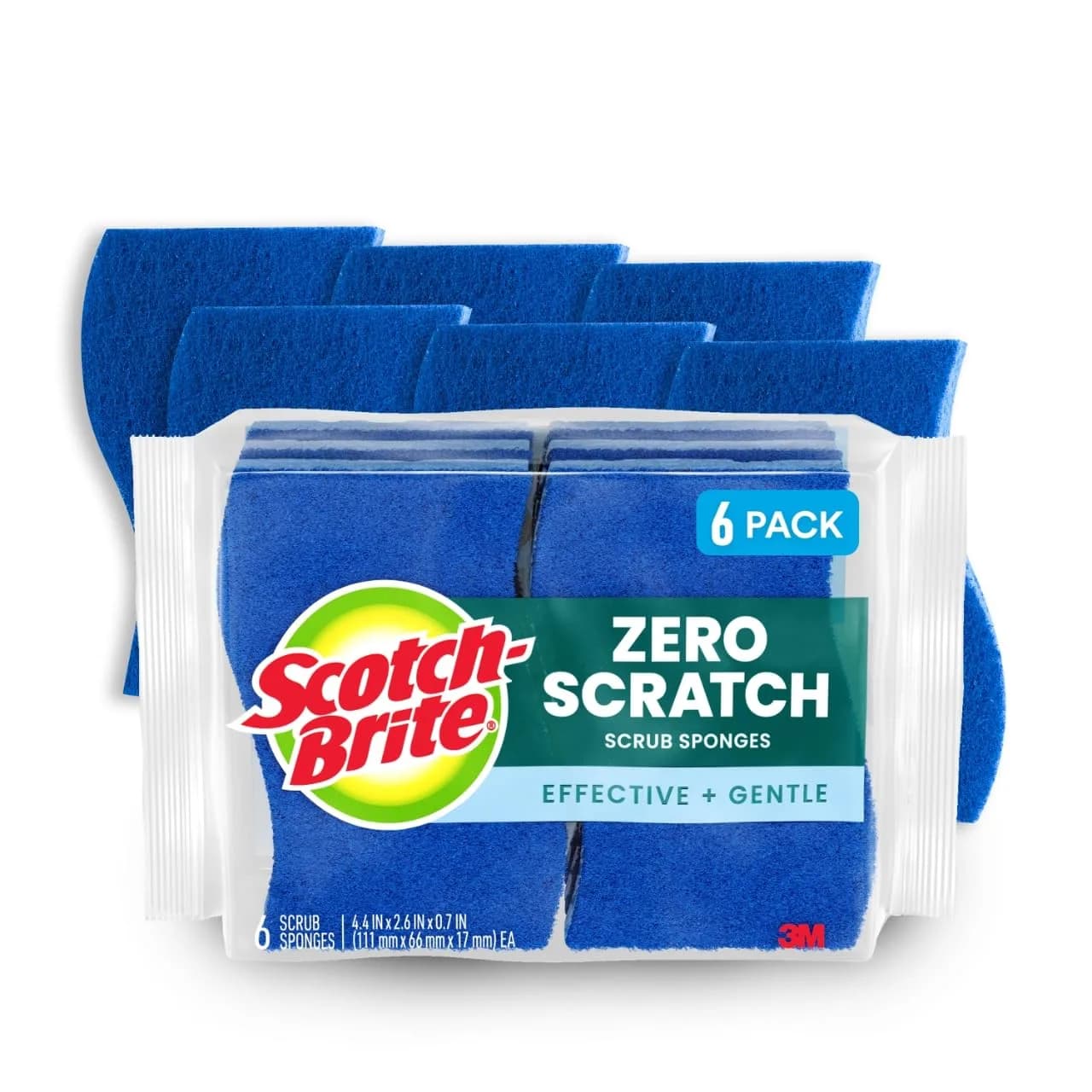 Scotch-Brite Zero Scratch Scrub Sponge, 6 Kitchen Sponges, Non-Stick Safe, Blue | USA Imported Cleaning Power - main product image