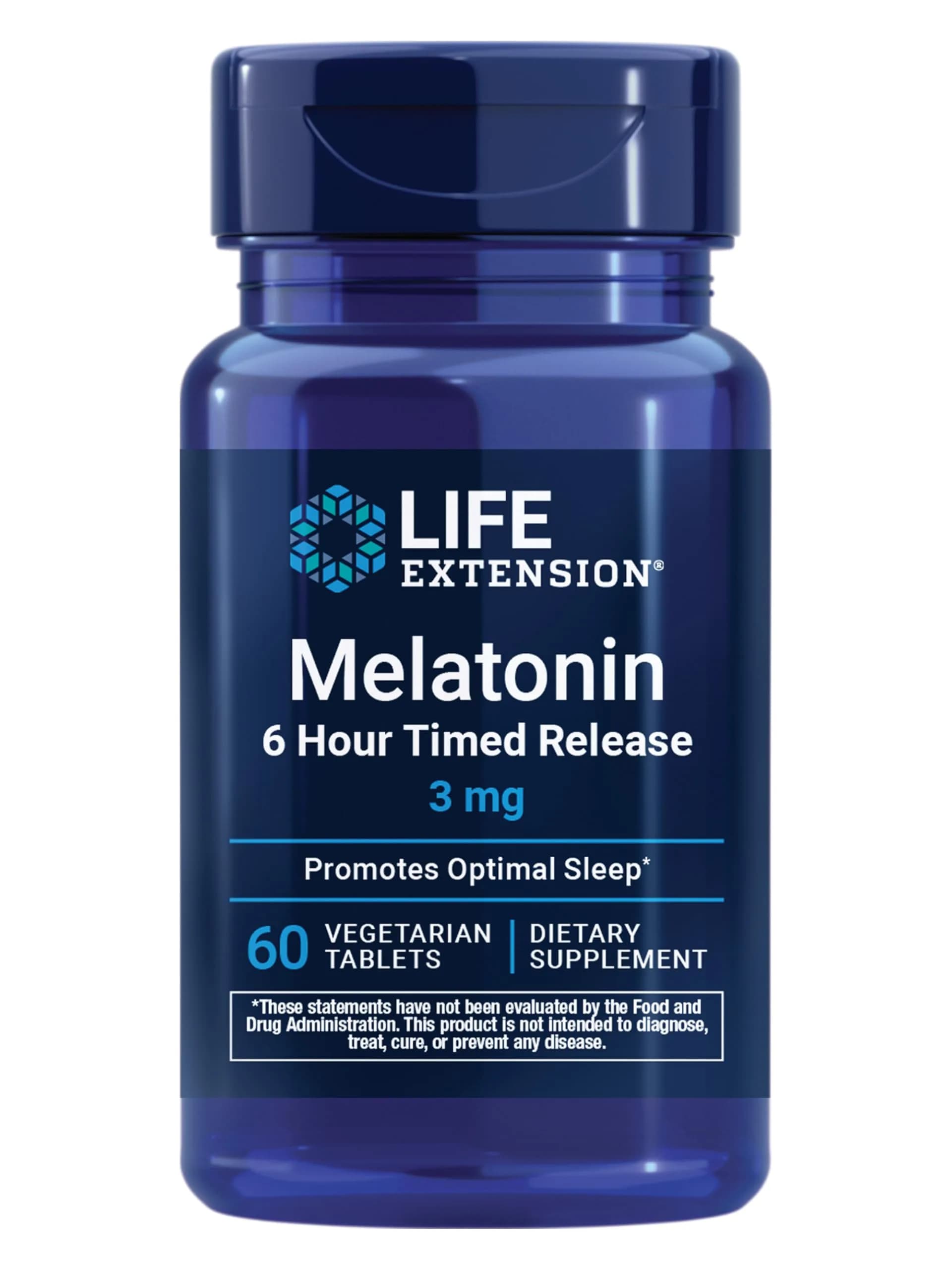 Life Extension Melatonin 6 Hour Timed Release Tablets 3 mg (60 Count) | Supports Sleep & Circadian Rhythms - main product image