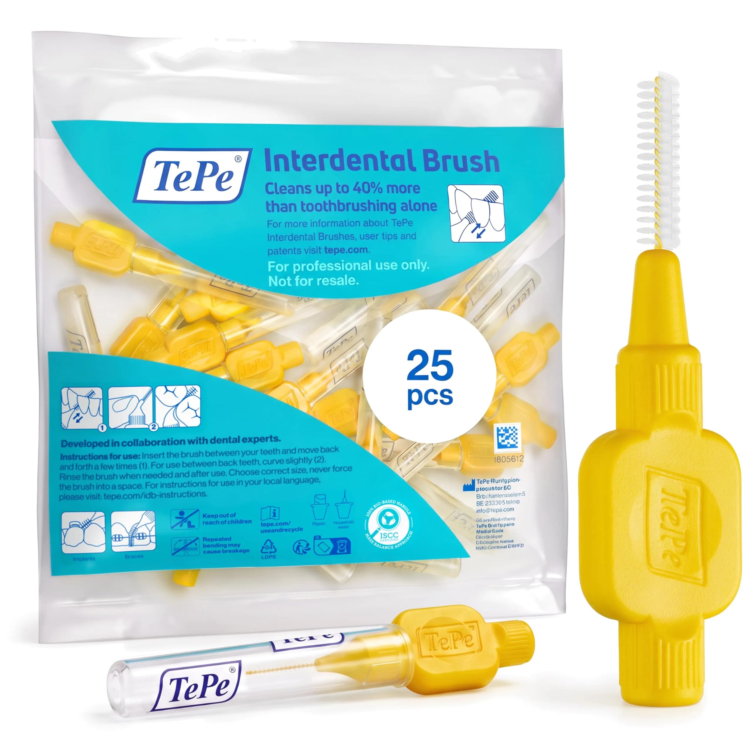 TePe Original Interdental Brush Yellow 0.7mm (25 Count) | Removes 40% More Plaque Than Brushing Alone - main product image