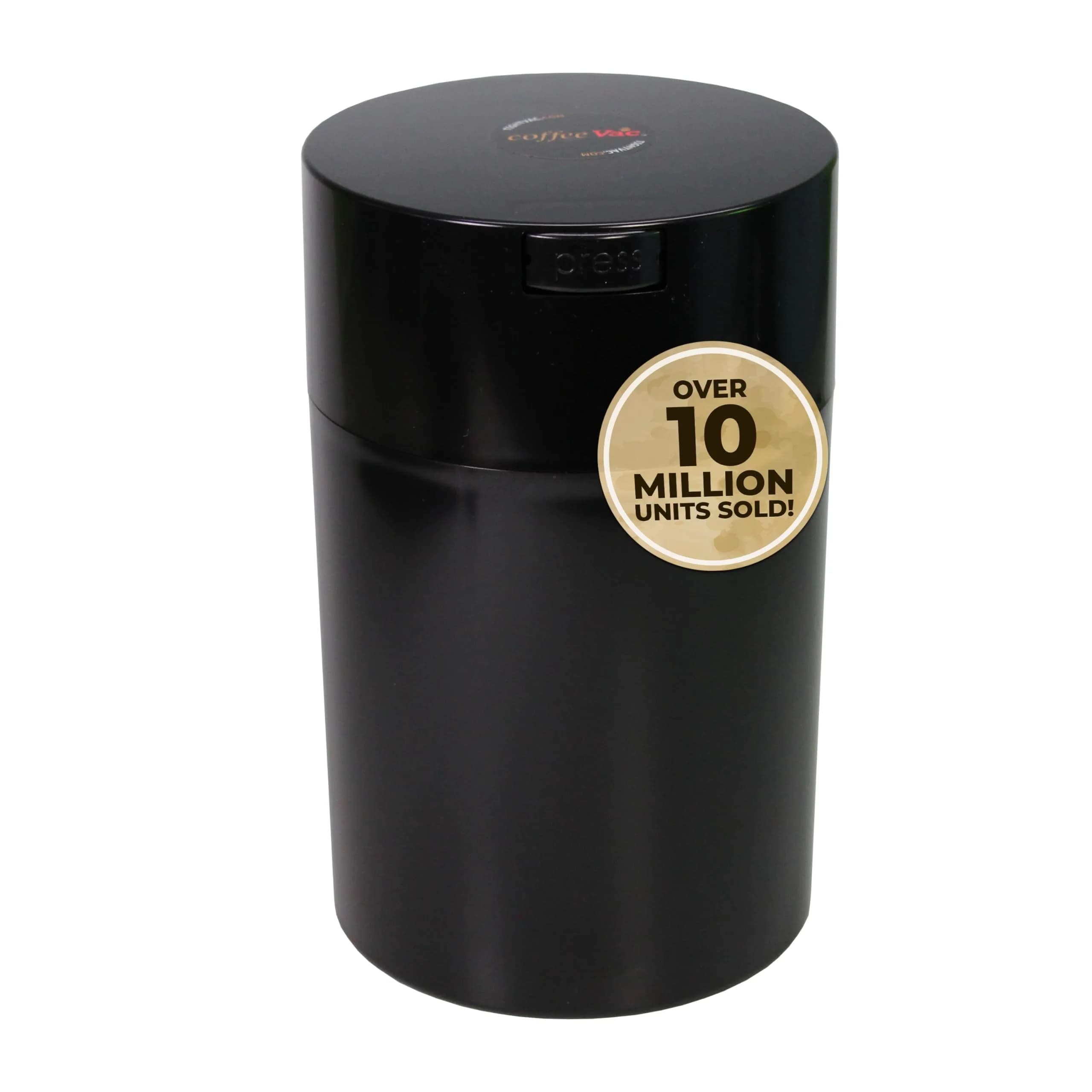 COFFEEVAC 1 LB Airtight Coffee Bean Storage Container | Patented Vacuum Seal, Smell Proof, 1.85L, Black