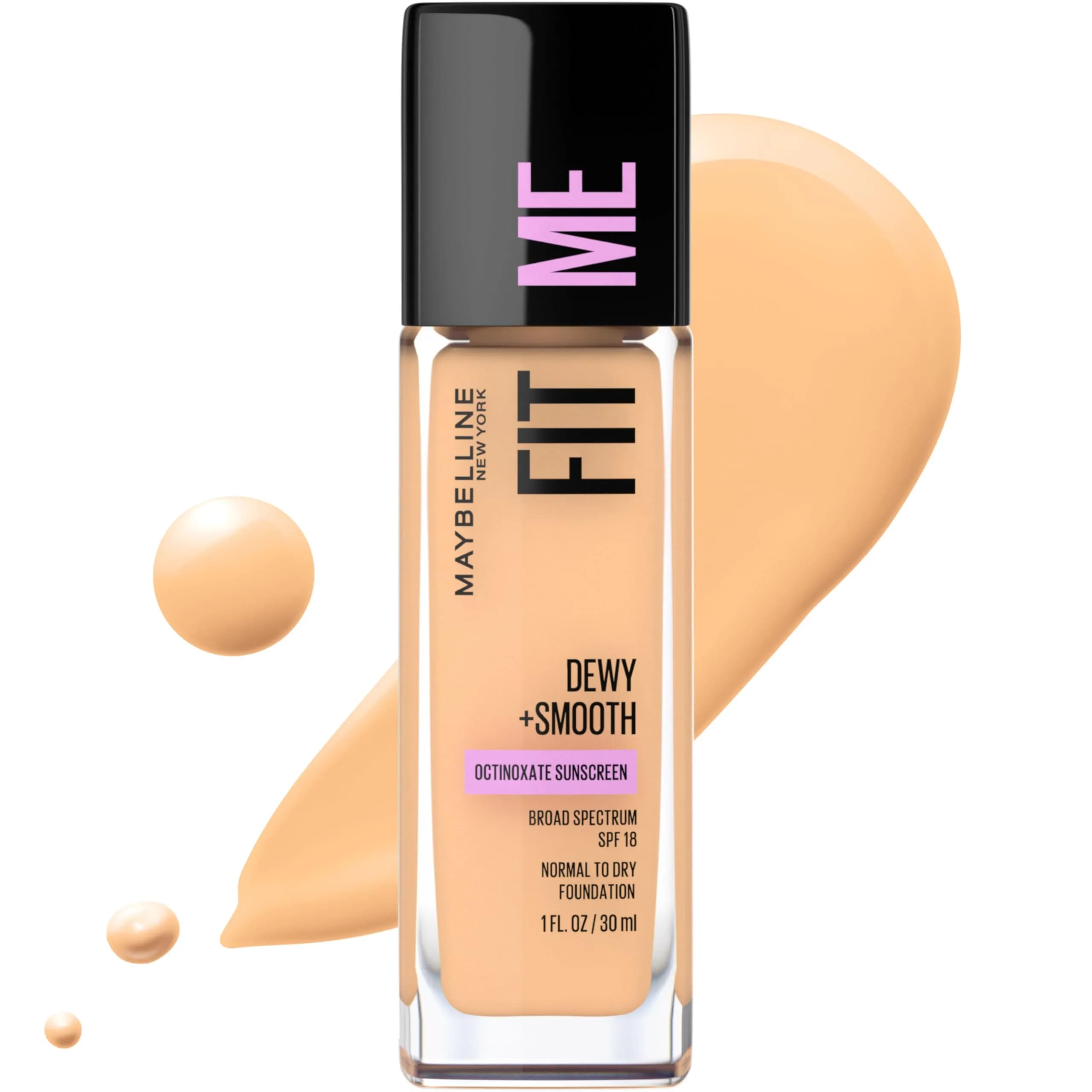 Maybelline Fit Me Dewy + Smooth Foundation, Natural Beige, 29.57ml (1 Fl Oz) | Hydrating Luminous Finish