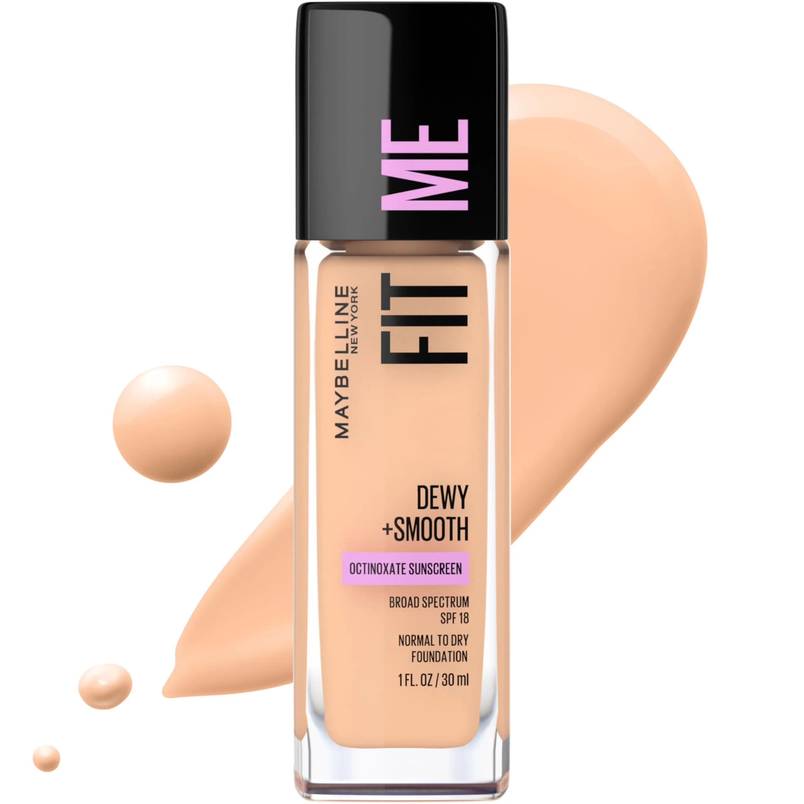 Maybelline Fit Me Dewy + Smooth Foundation, Natural Beige, 29.57ml (1 Fl Oz) | Hydrating Luminous Finish