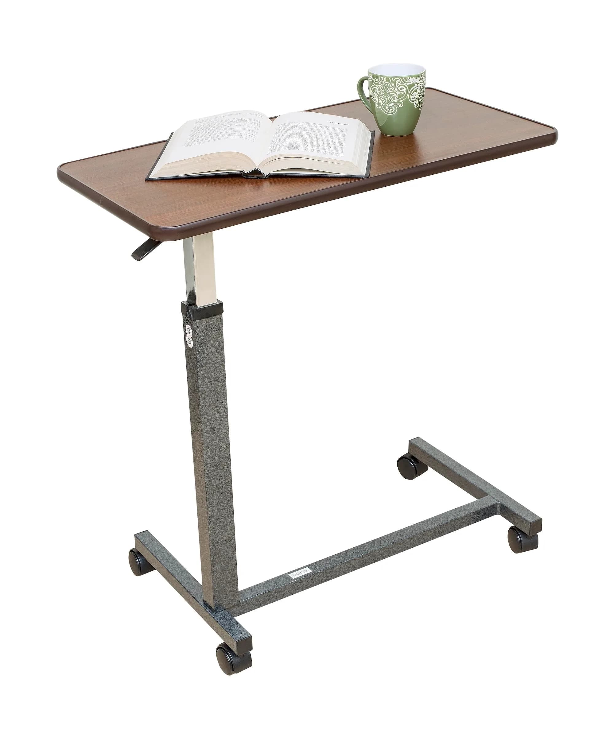 Essential Medical Supply Height Adjustable Overbed Table with Locking Wheels | Woodgrain Top for Adults & Seniors - main product image