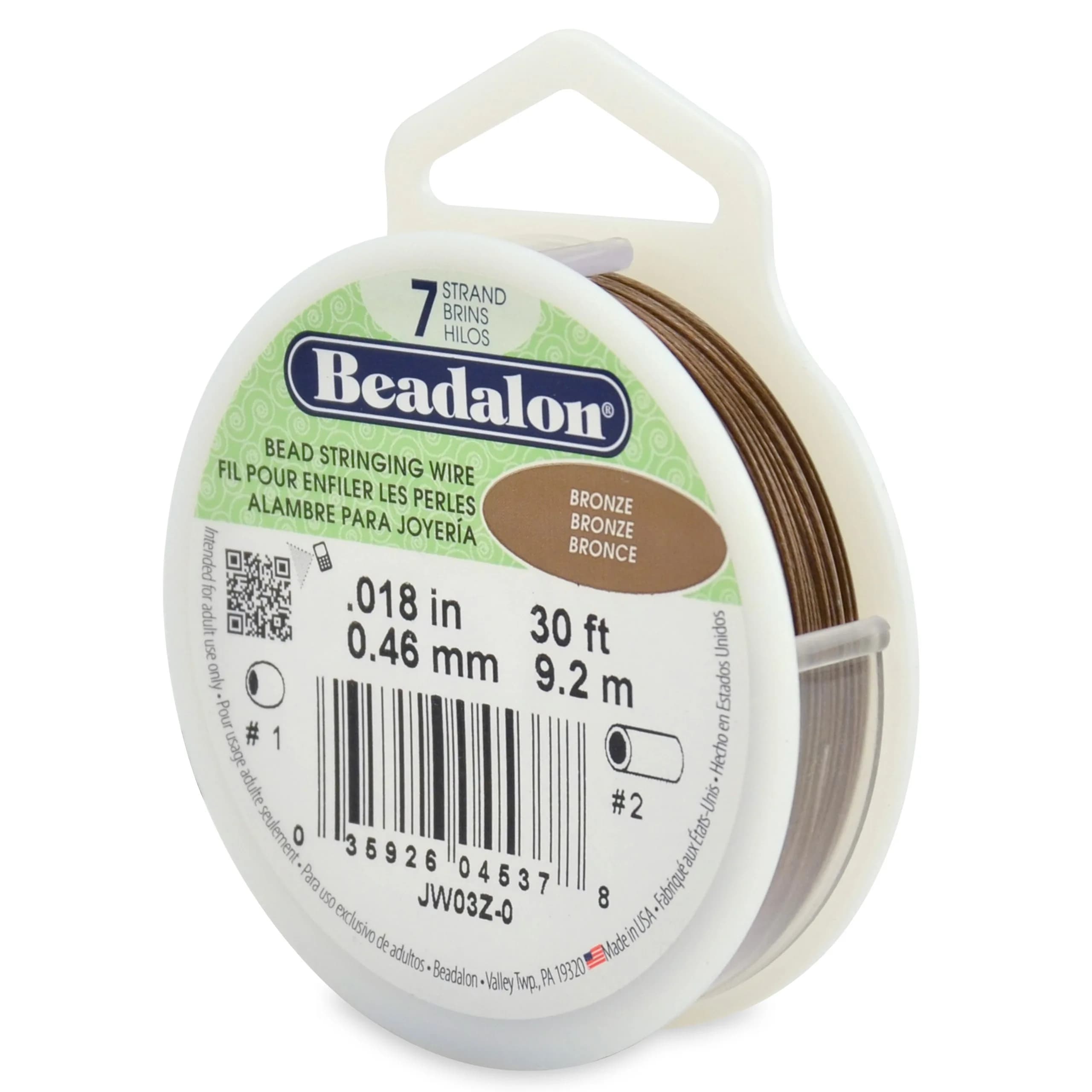 Beadalon 7-Strand Stainless Steel Beading Wire, 0.46 mm (0.018 in) Bronze | 30 ft (9.2 m) Durable & Flexible Wire for Jewelry Making - main product image