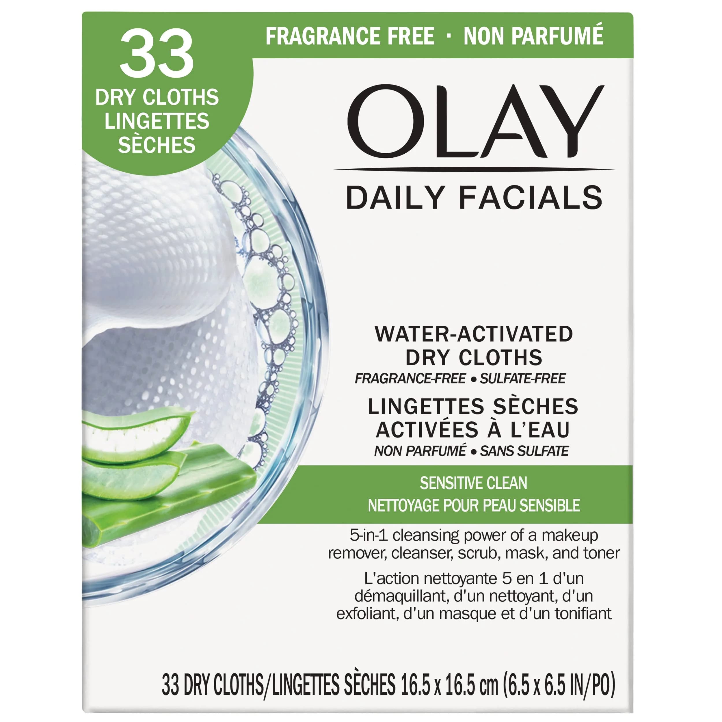 Olay Daily Gentle Clean 5-in-1 Water Activated Cleansing Cloths, 66 Count (Pack of 2) | Dermatologist Tested for Sensitive Skin - main product image