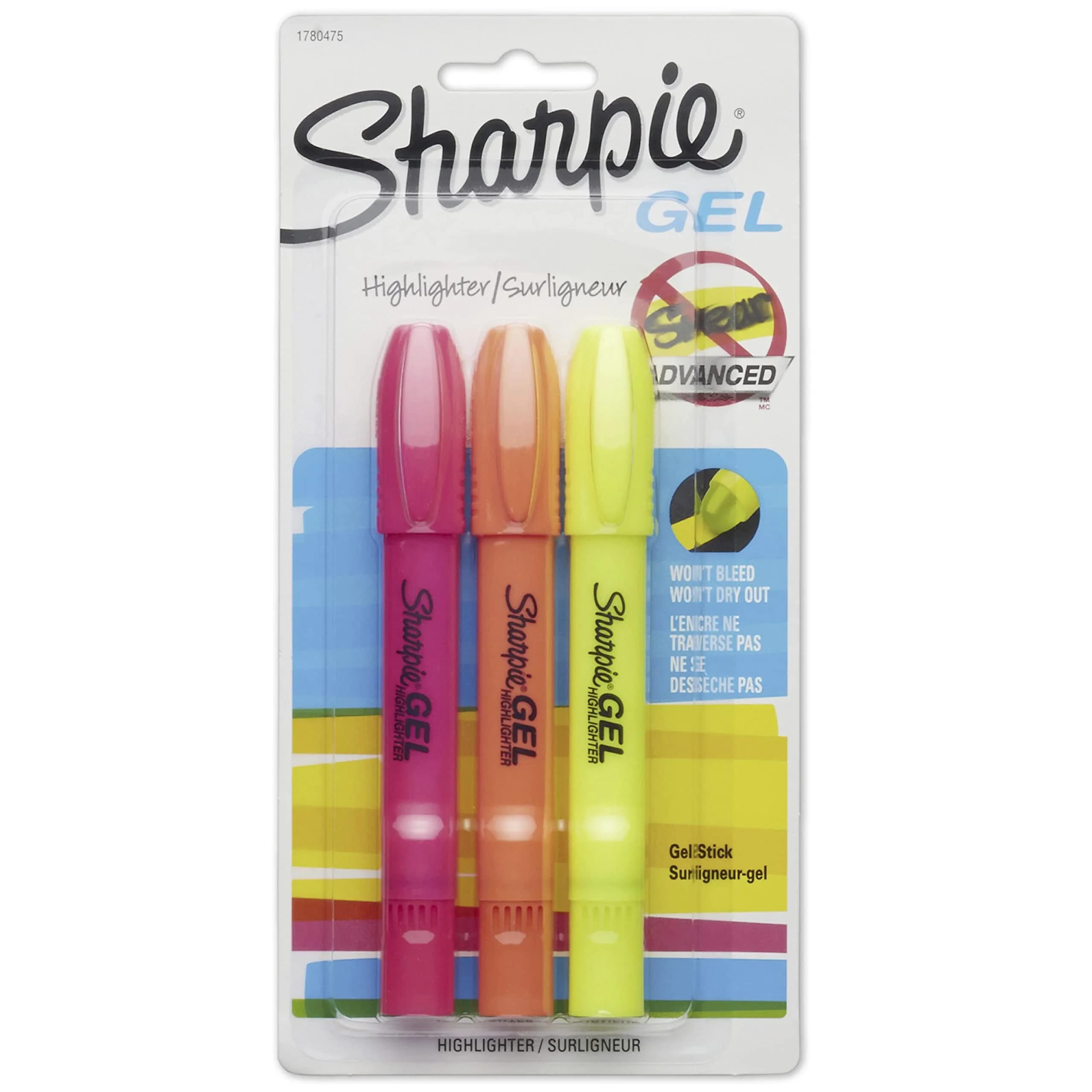 Sharpie Gel Highlighters, 3 Assorted Fluorescent Colors | Smear-Proof, Ink-Free, Long-Lasting Highlighting (70-120 chars) - main product image