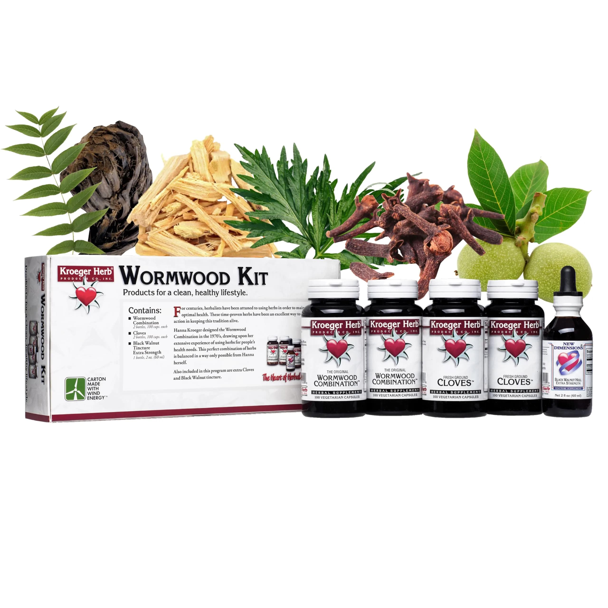 Kroeger Herb Products Wormwood Herb Supplement Kit with Black Walnut, Clove & Quassia | 2 fl oz (59 ml) - main product image