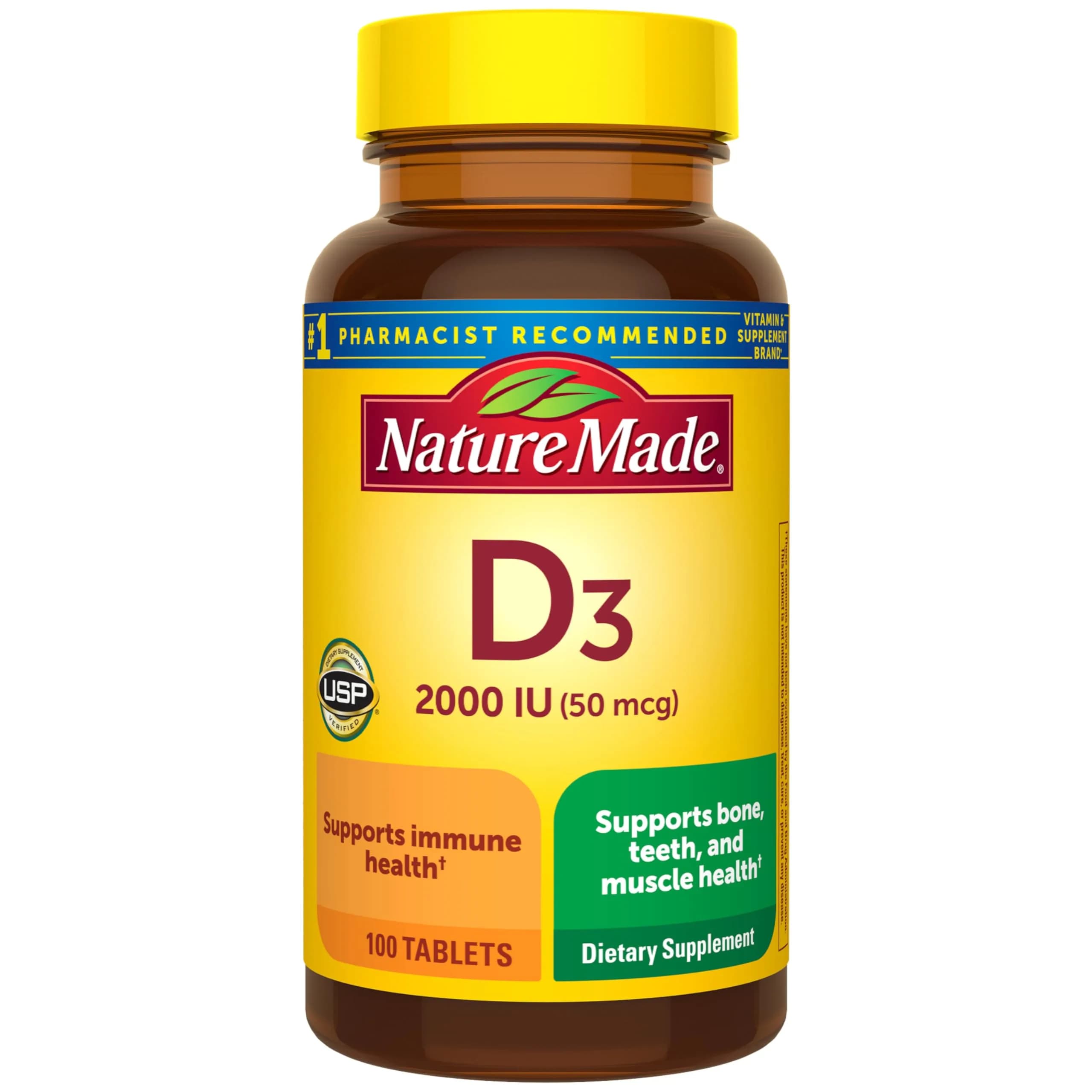 Nature Made Vitamin D3 2000 IU (50 mcg), 100 Vitamin D Tablets | Supports Bone, Immune & Muscle Health