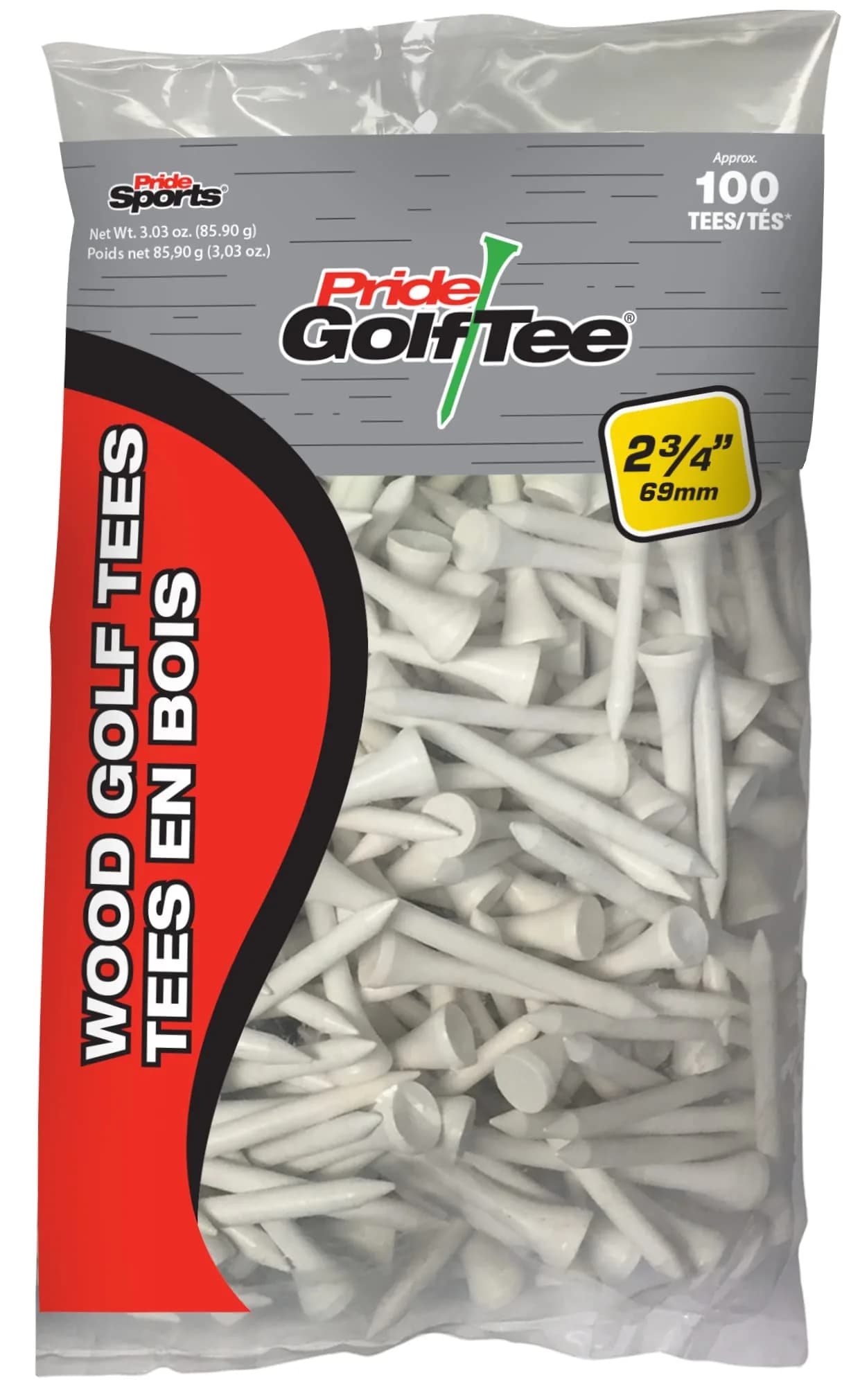 Pride Sports Golf Tee, 2-3/4 inch Deluxe Tee, White | Solid Hardwood, Durable Performance