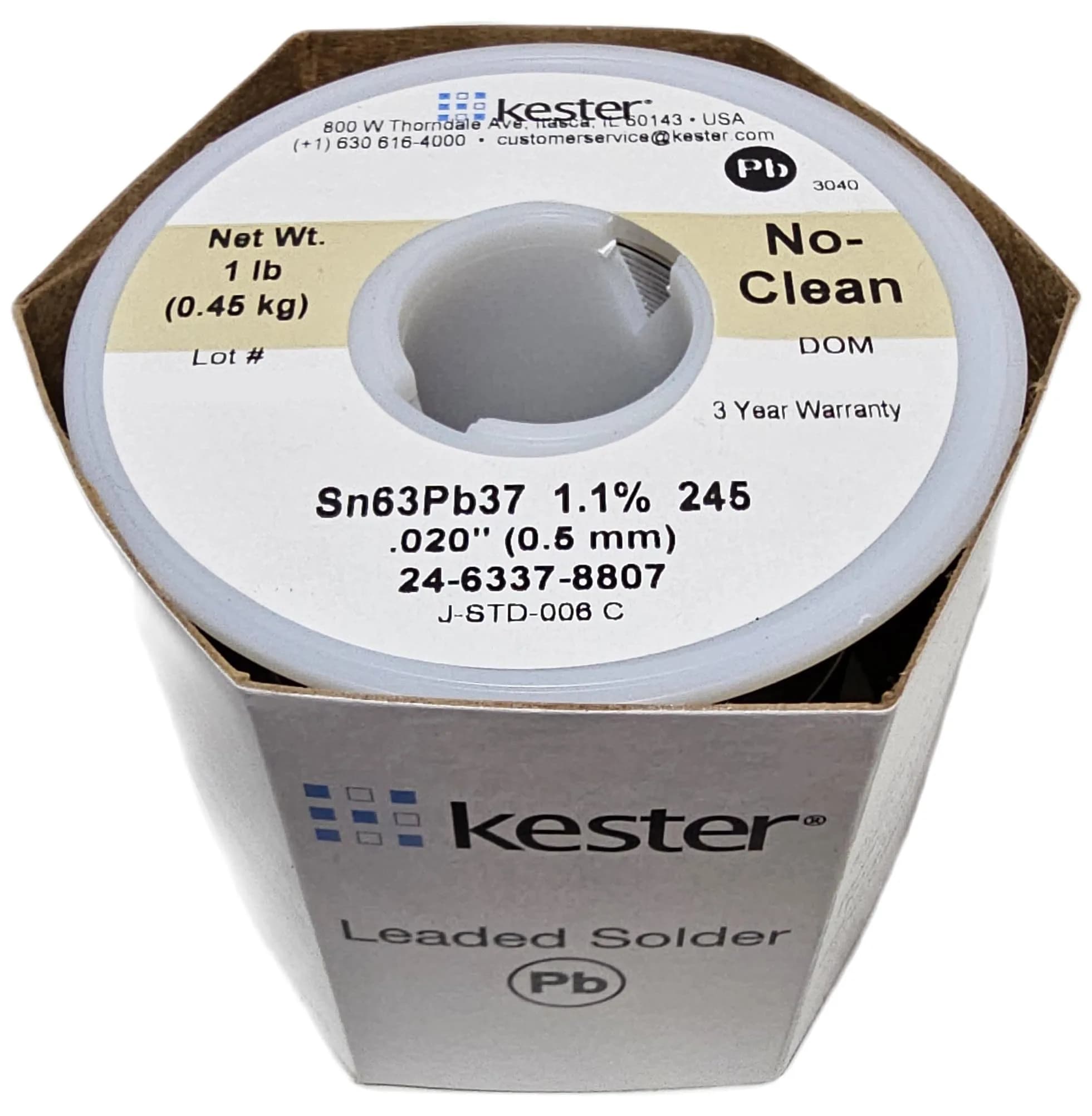 Kester 63/37 Sn/Pb Solder Wire 0.508mm (0.02") | 1 lb Spool for Electronics Soldering - main product image