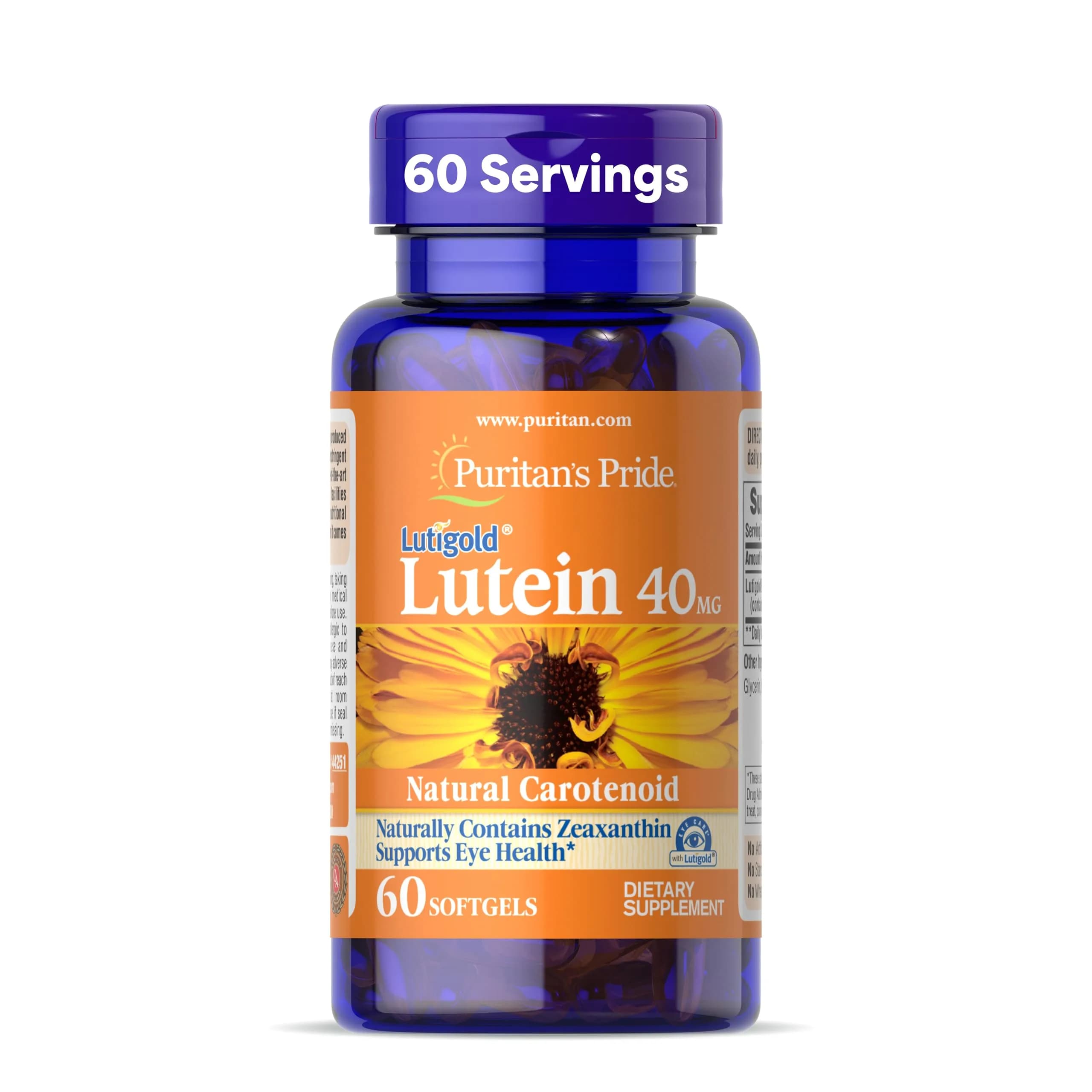 Puritan's Pride Premium Lutigold Lutein 40mg with Zeaxanthin Softgels 60 Count (2 Month Supply) | Eye Health Support with Antioxidant Properties - main product image