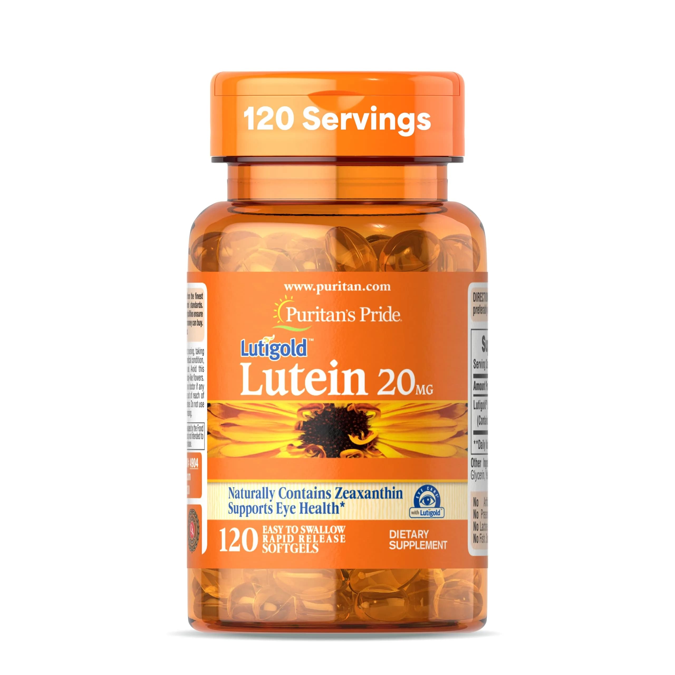 Puritan's Pride Lutein Zeaxanthin Softgels 20mg 120 Count | Eye Health Support with Antioxidant Defense - main product image