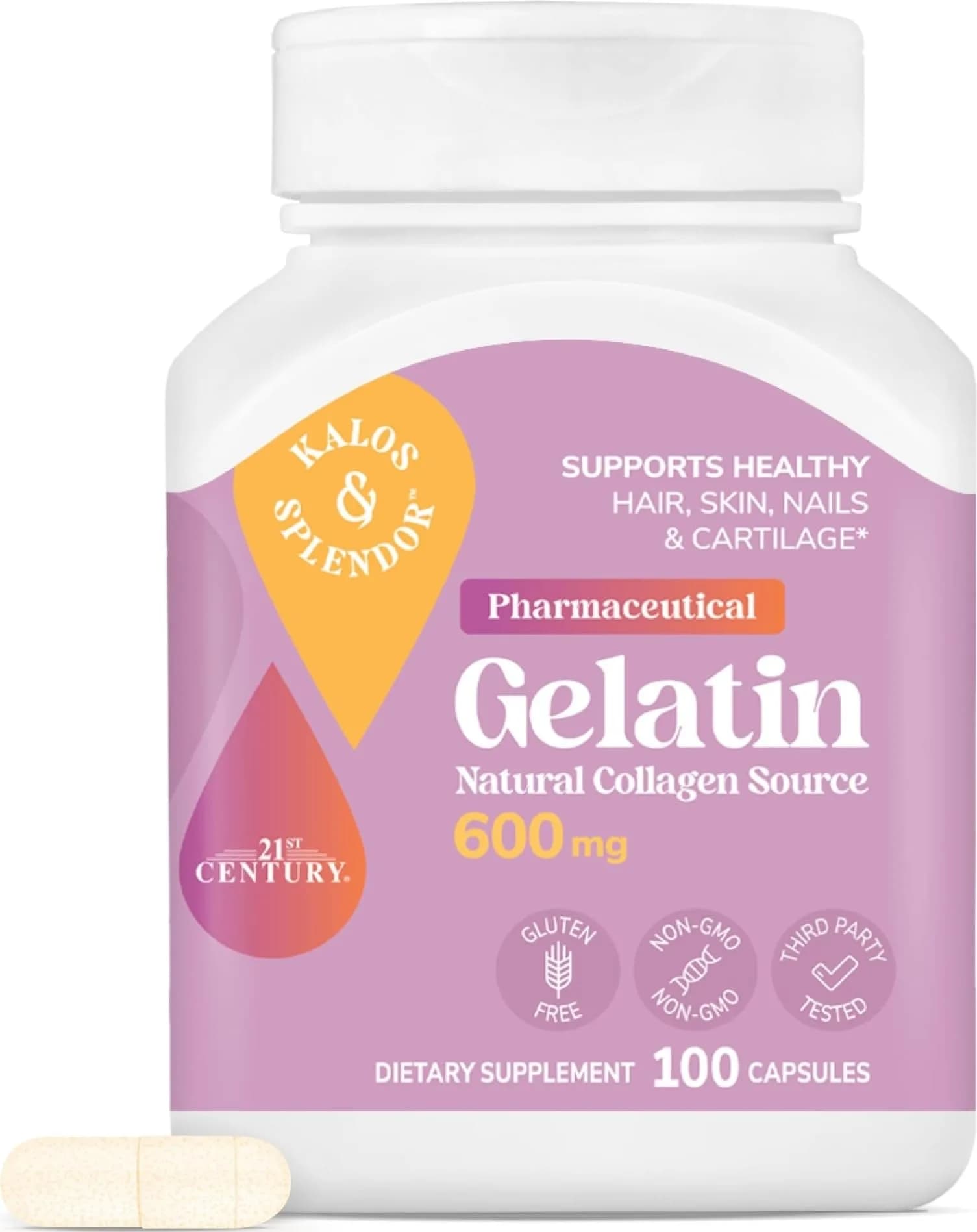 21st Century Gelatin 600mg Capsules 100 Count | Supports Hair, Skin, Nails & Cartilage - main product image