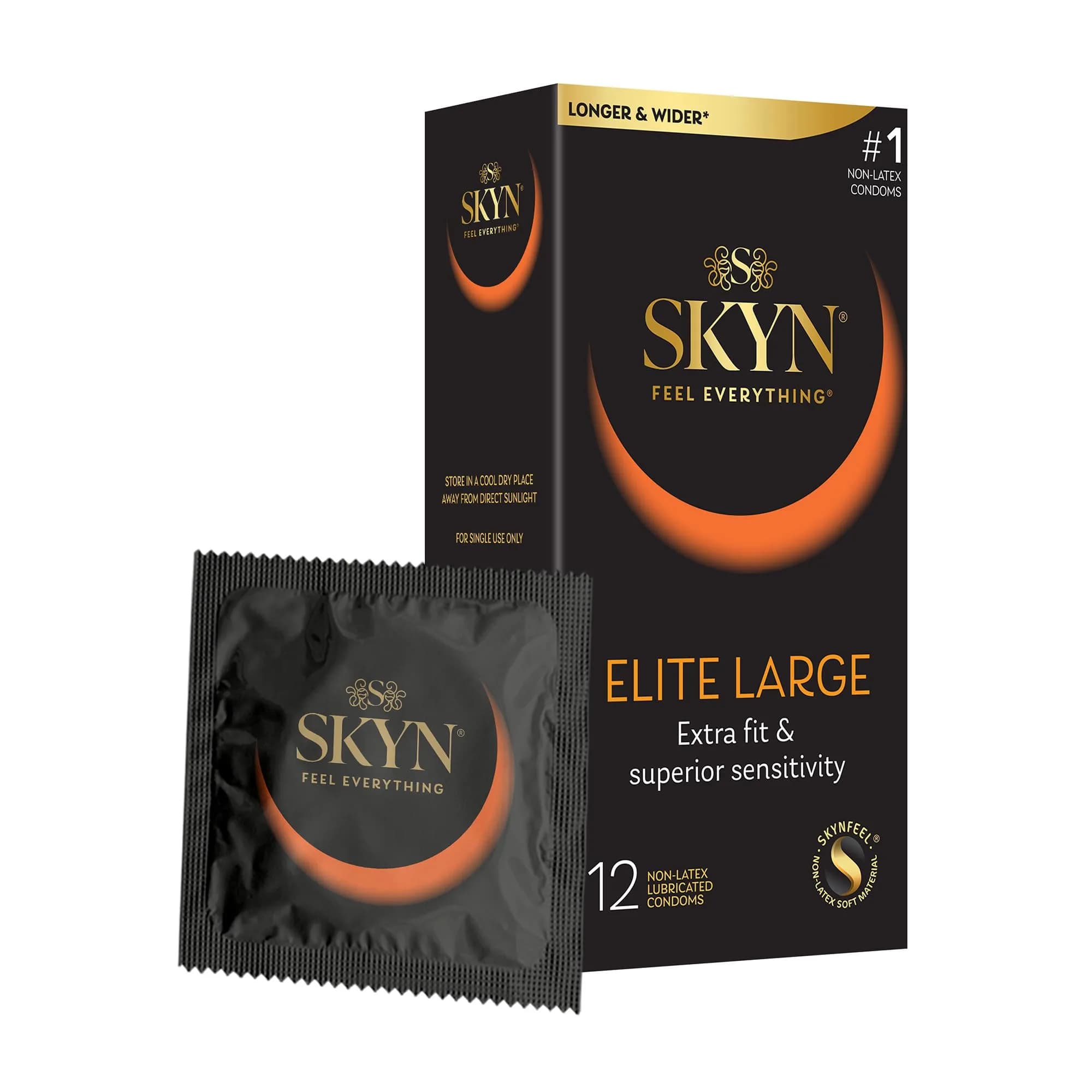 SKYN Elite Large Non-Latex Lubricated Condoms, 12 Count (Pack of 1) | Triple Tested for Enhanced Comfort - main product image