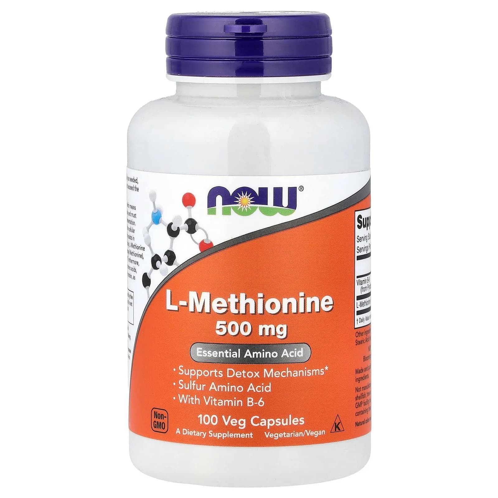 NOW Foods L-Methionine 500 mg 100 Capsules | Essential Amino Acid for Detox Support - main product image