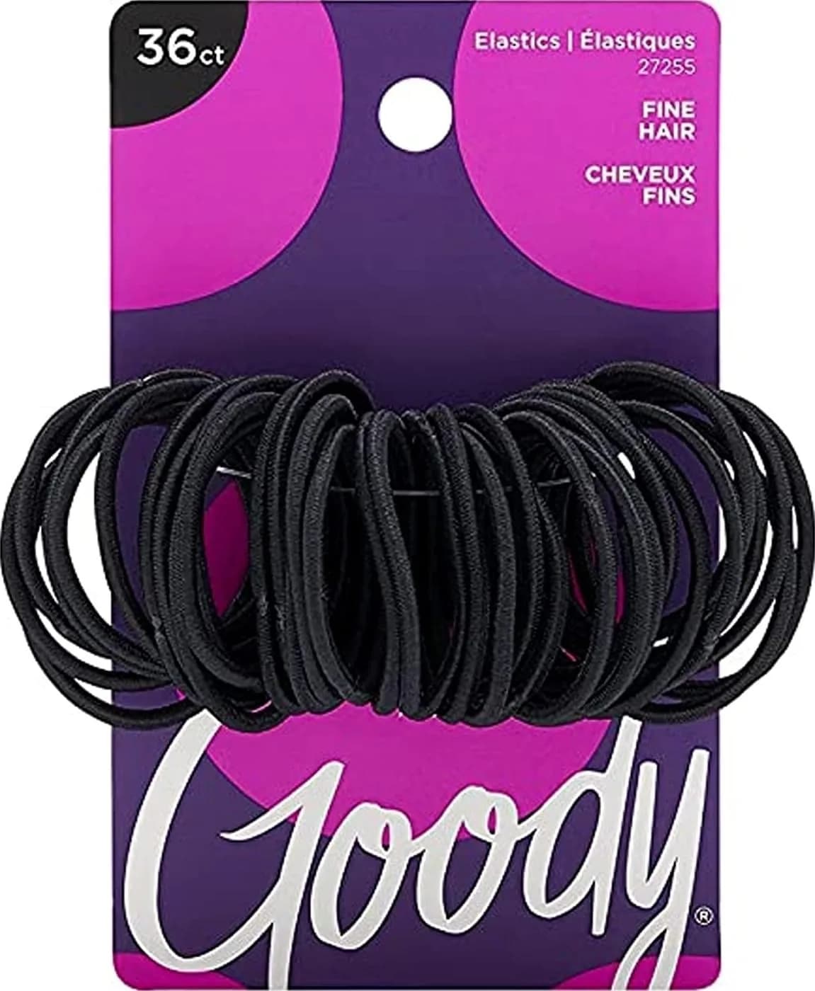 Goody Ouchless Hair Elastics, Black, 36 Count (2mm) | Gentle Hold for Fine to Medium Hair