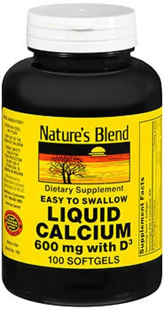 Nature's Blend Liquid Calcium 600mg with D3 400 IU | Easy to Swallow, 100 Softgels, Unflavored - main product image