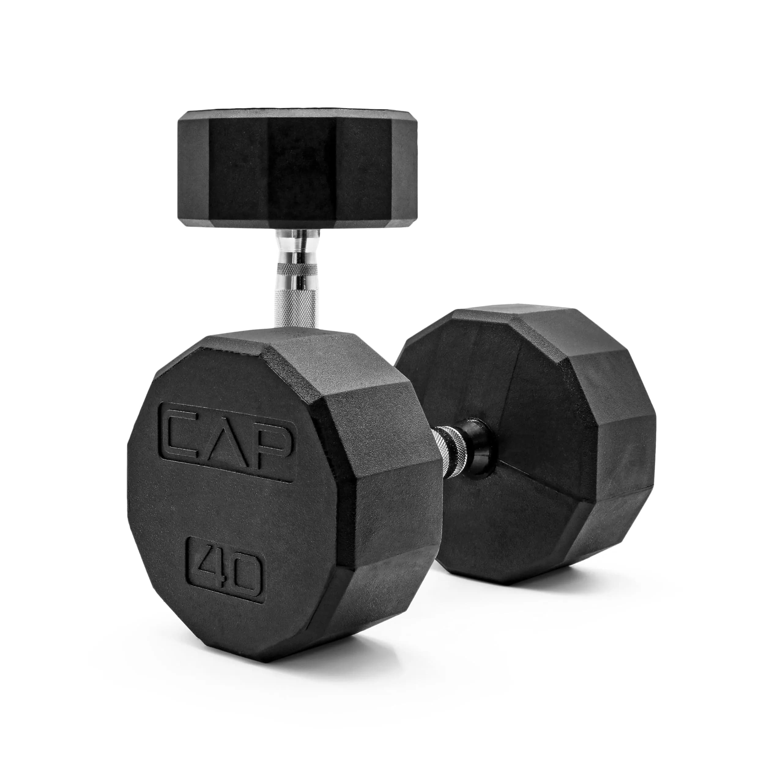 CAP 40lb Rubber Coated 12-Sided Dumbbell | Anti-Roll, Chrome Handle, Durable - main product image