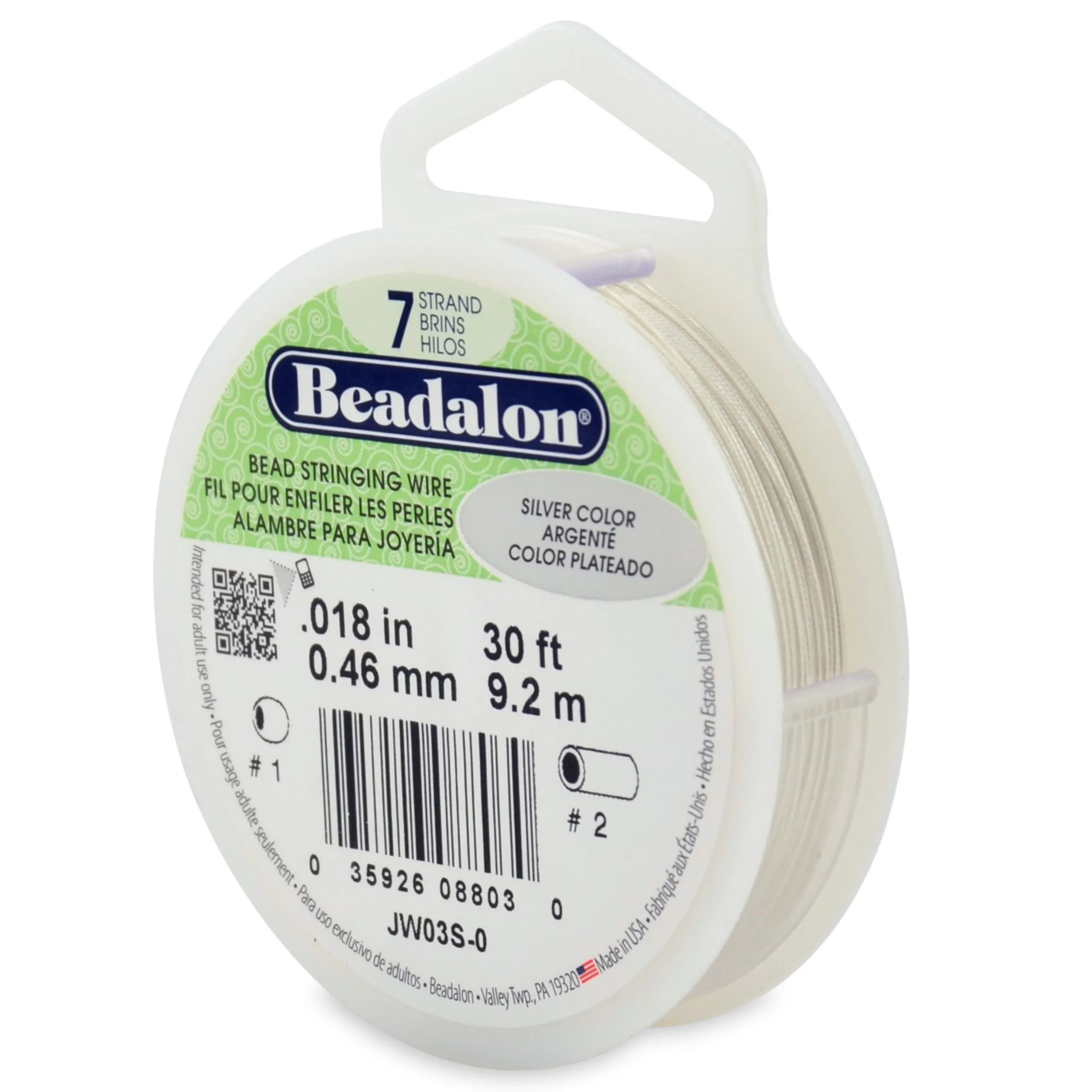 Beadalon 7-Strand Stainless Steel Beading Wire, 0.46 mm (0.018 in) Clear | 30 ft DIY Jewelry Making Wire - main product image