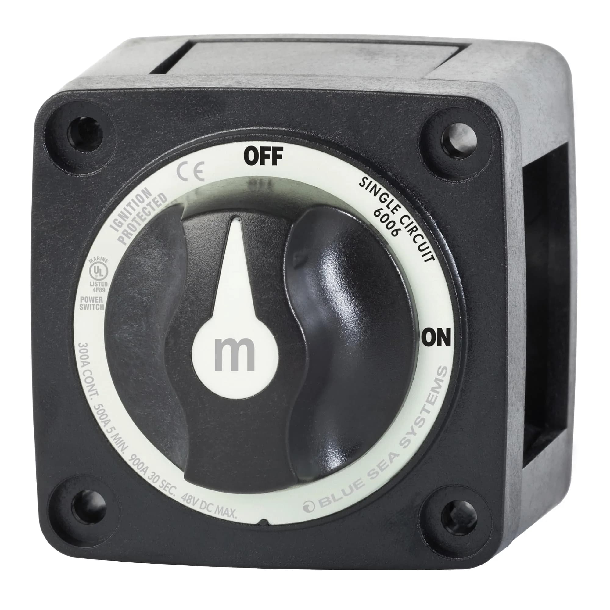 Blue Sea Systems m-Series ON/OFF Battery Switch with Knob | Ignition Protected, 300A Continuous - main product image