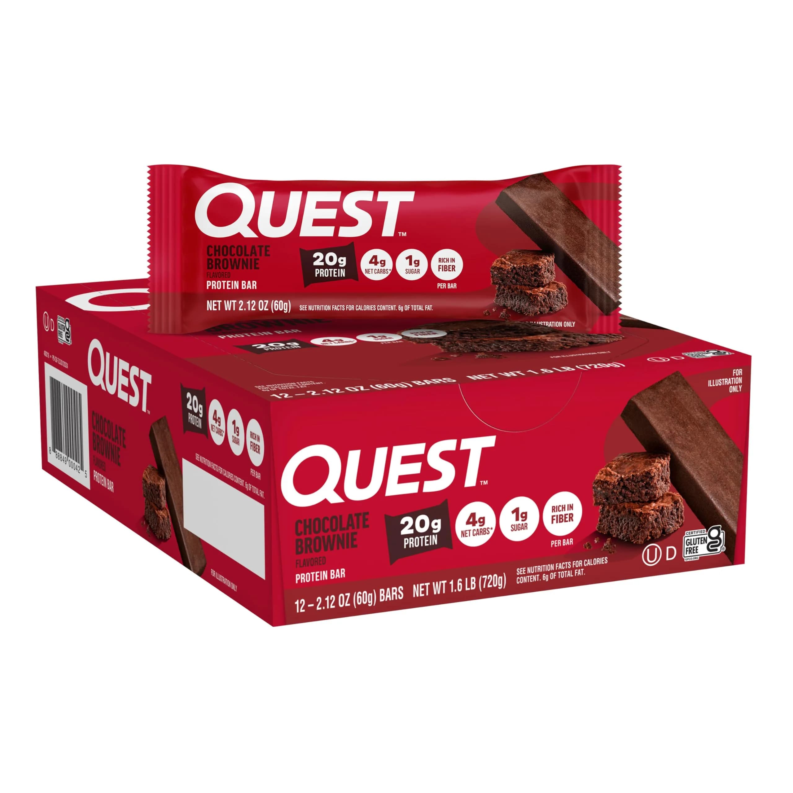 Quest Chocolate Brownie Protein Bar 20g Protein 12 Count | High Protein Snack for Indian Fitness Goals - main product image
