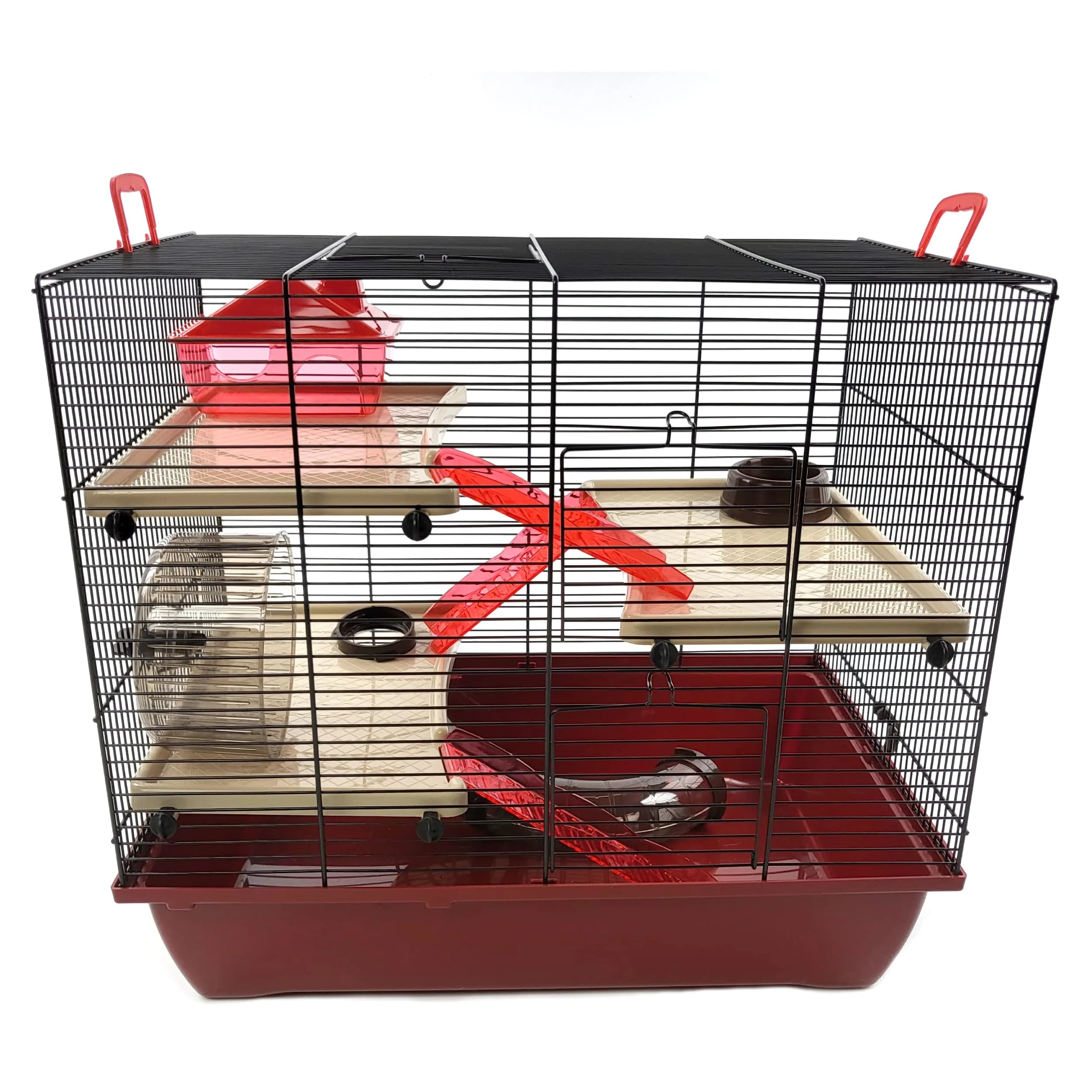 Little Friends The Grand - Hamster Cage, Red, 50cm x 33cm x 45cm | Small Animal Habitat with Accessories