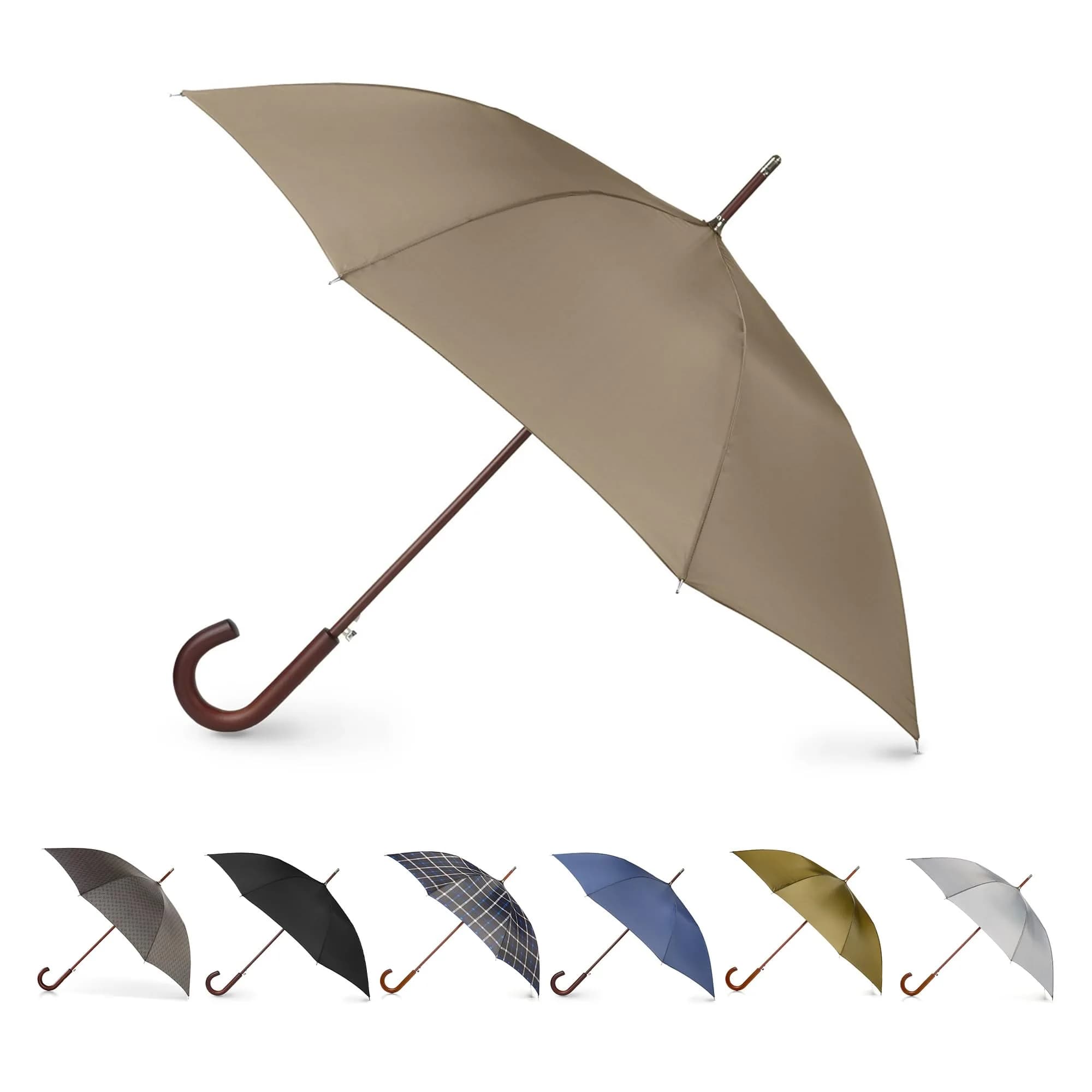 Totes Auto Open Water Repellent Stick Umbrella with Classic Wood J Hook Handle | 122 cm (48") Arc