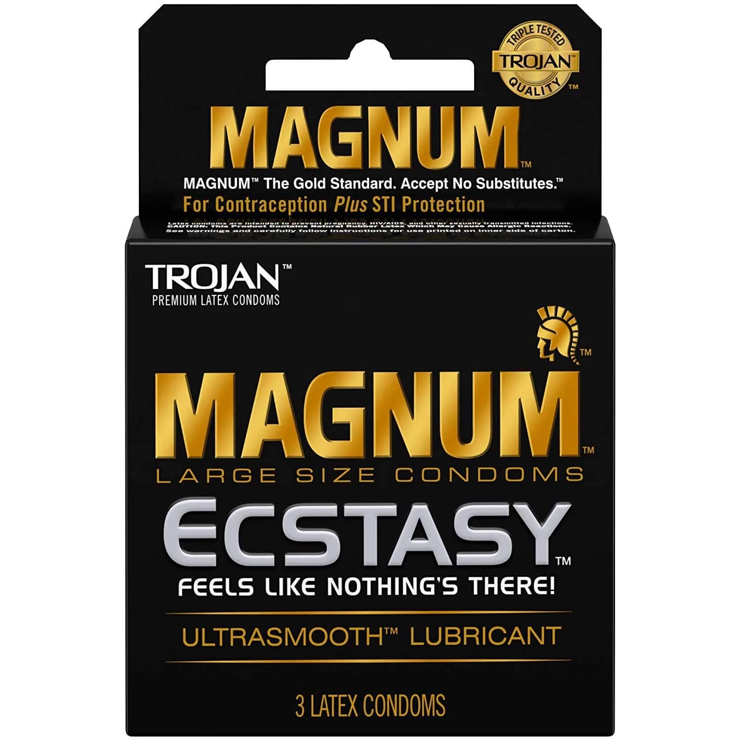 Trojan Magnum Ecstasy Large Size Condom 3 Count | Extra Large, Lubricated, USA Import