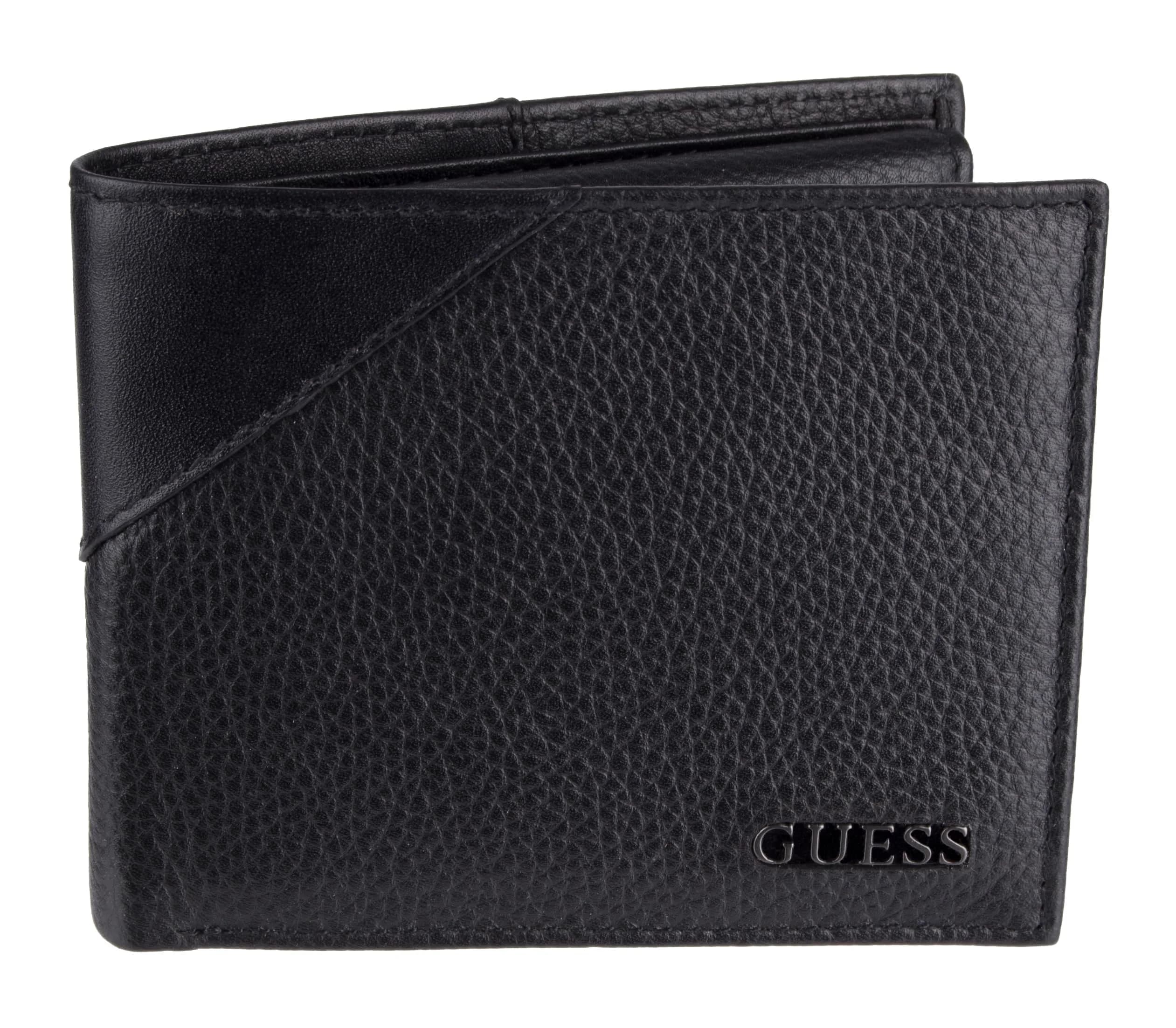 GUESS Men's Black Full-Grain Leather Passcase Wallet | RFID Blocking, 6 Card Slots, ID Window - main product image