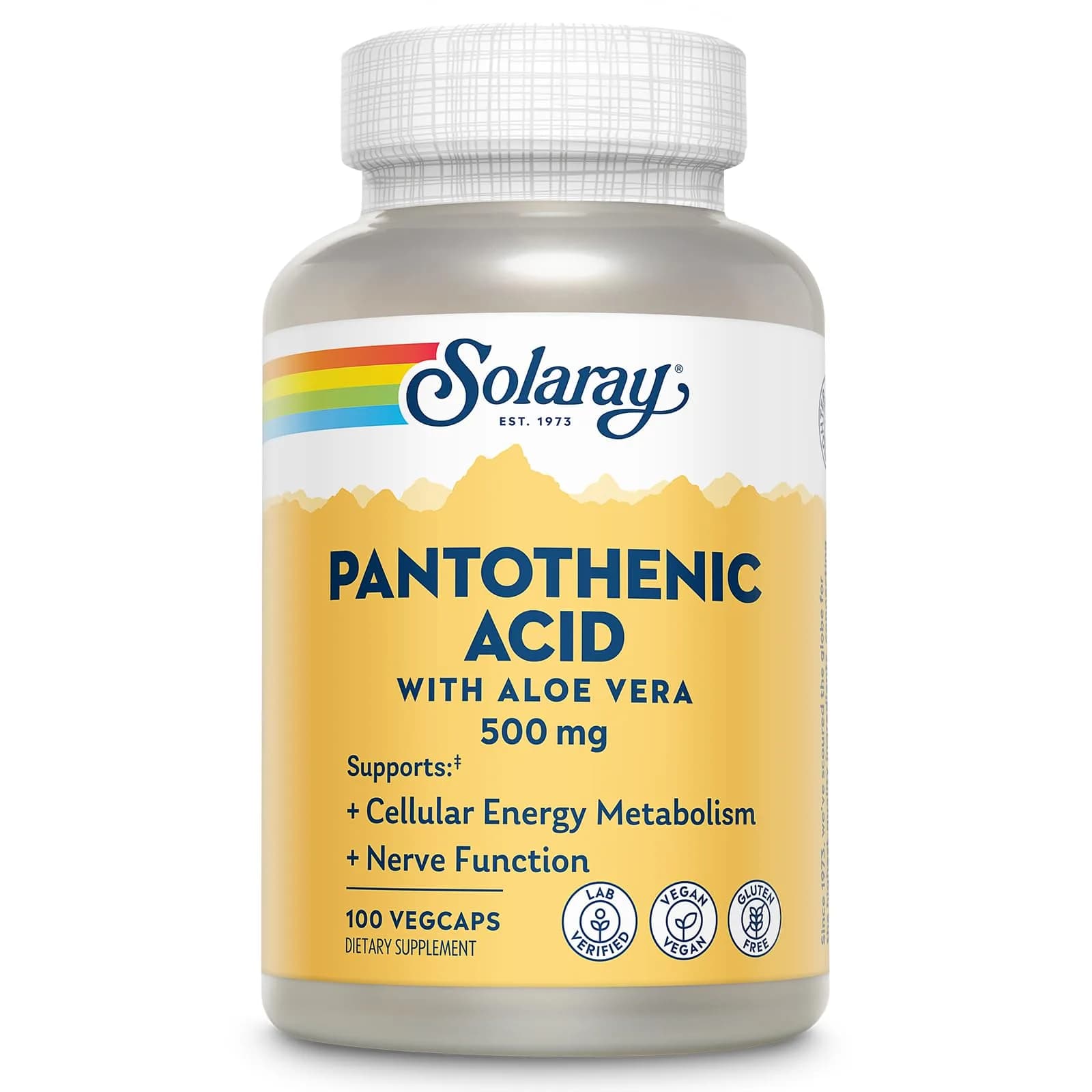 SOLARAY Pantothenic Acid 500mg | Vegan, Gluten Free, Cellular Energy Support