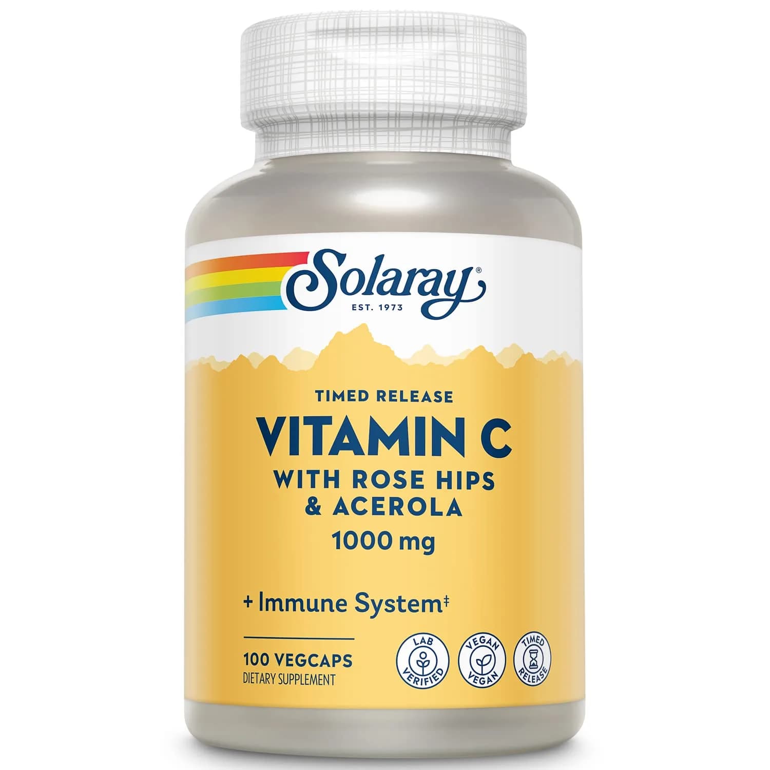 SOLARAY Vitamin C 1000mg - Time Release Capsules with Rose Hips & Acerola | All-Day Immune Support (70-120 chars) - main product image