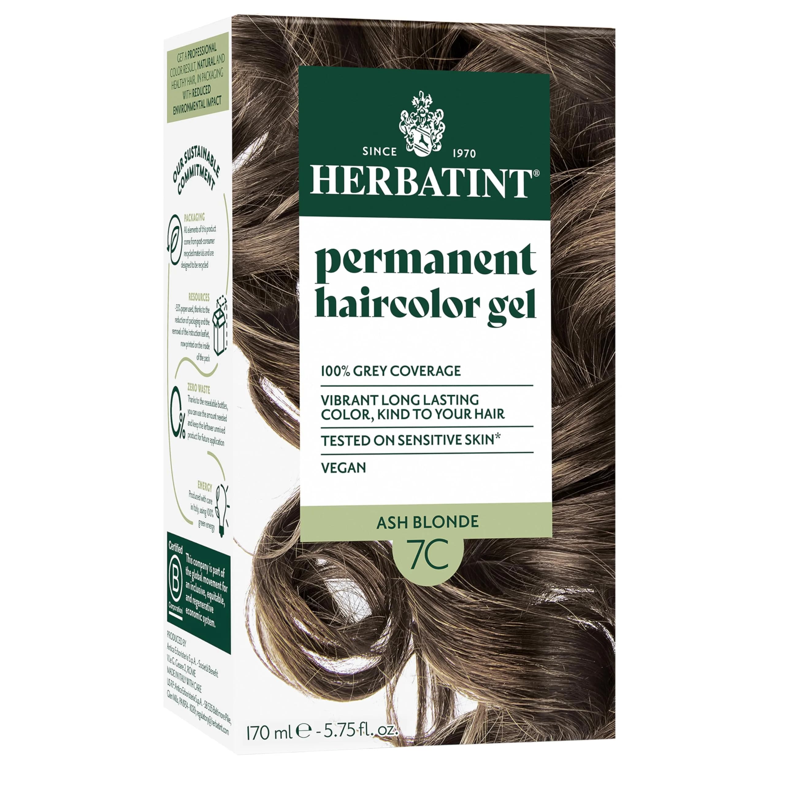 Herbatint 7C Ash Blonde Permanent Hair Dye 166ml (5.75 Fl Oz) | Ammonia-Free, Vegan, Grey Coverage - main product image