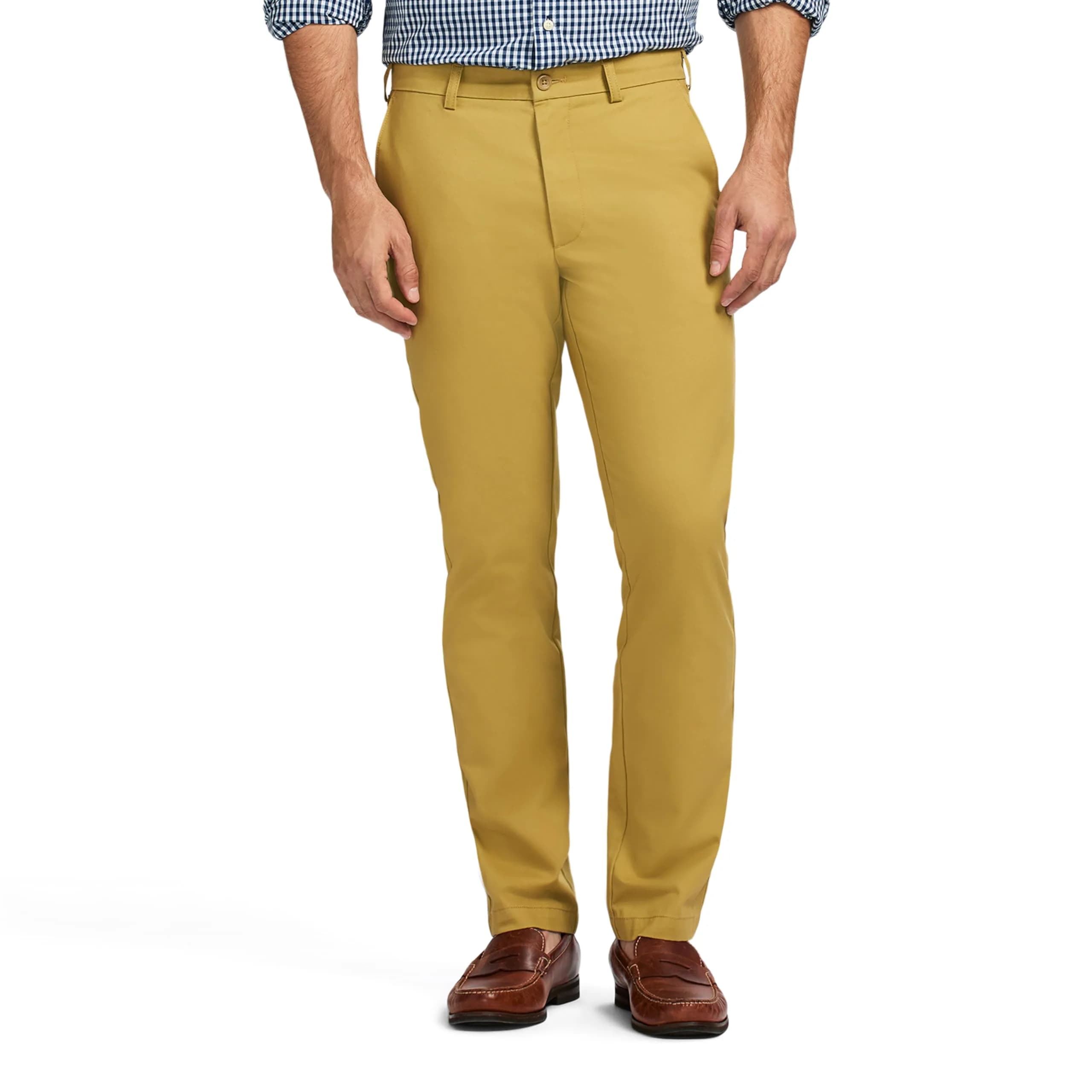 IZOD Men's American Chino Flat-Front Straight-Fit Pants, Khaki, 30W x 32L | Classic, breathable cotton chinos for men