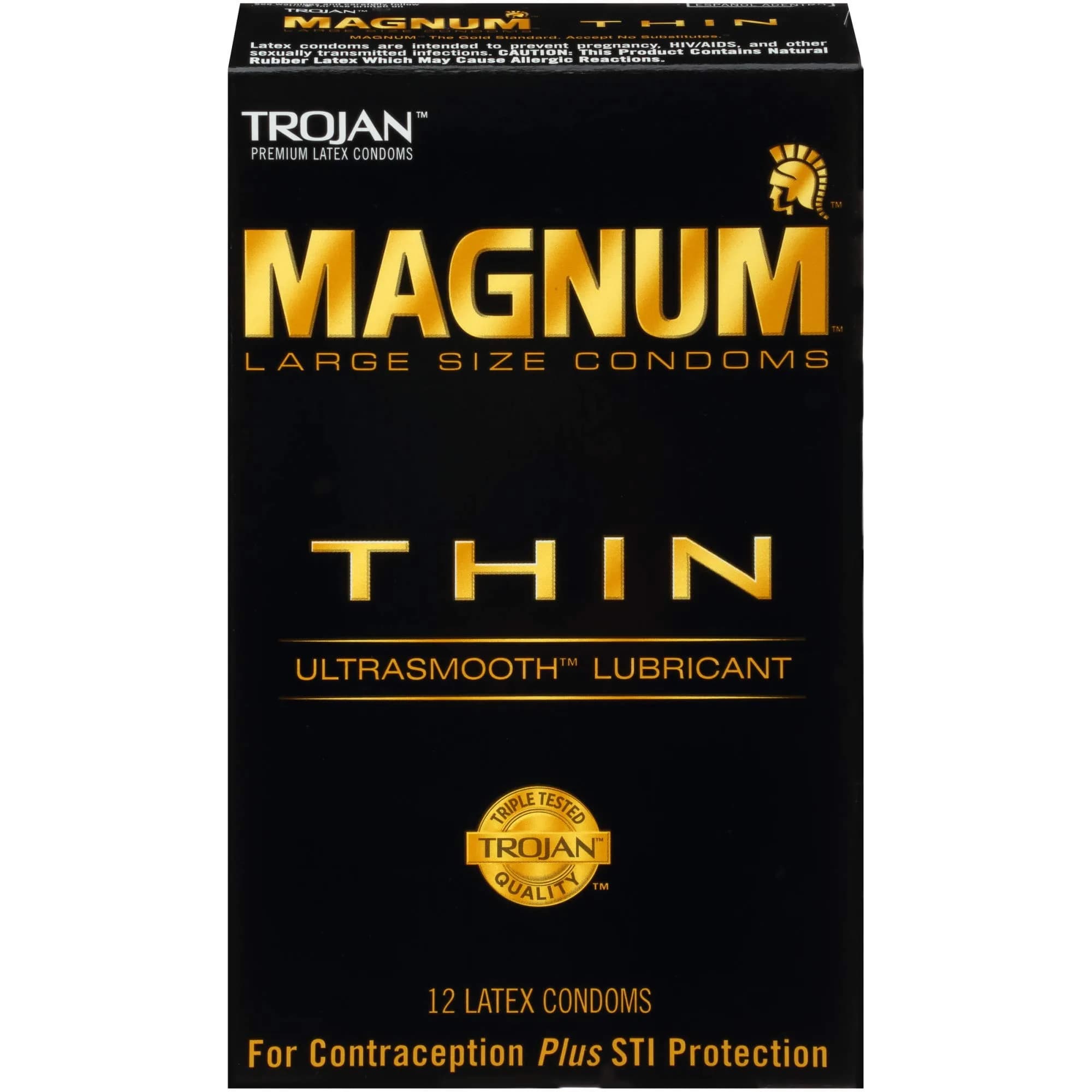 Trojan Magnum Thin Large Size Condoms 12 Count | Natural Feel & Secure Fit with UltraSmooth Lubricant