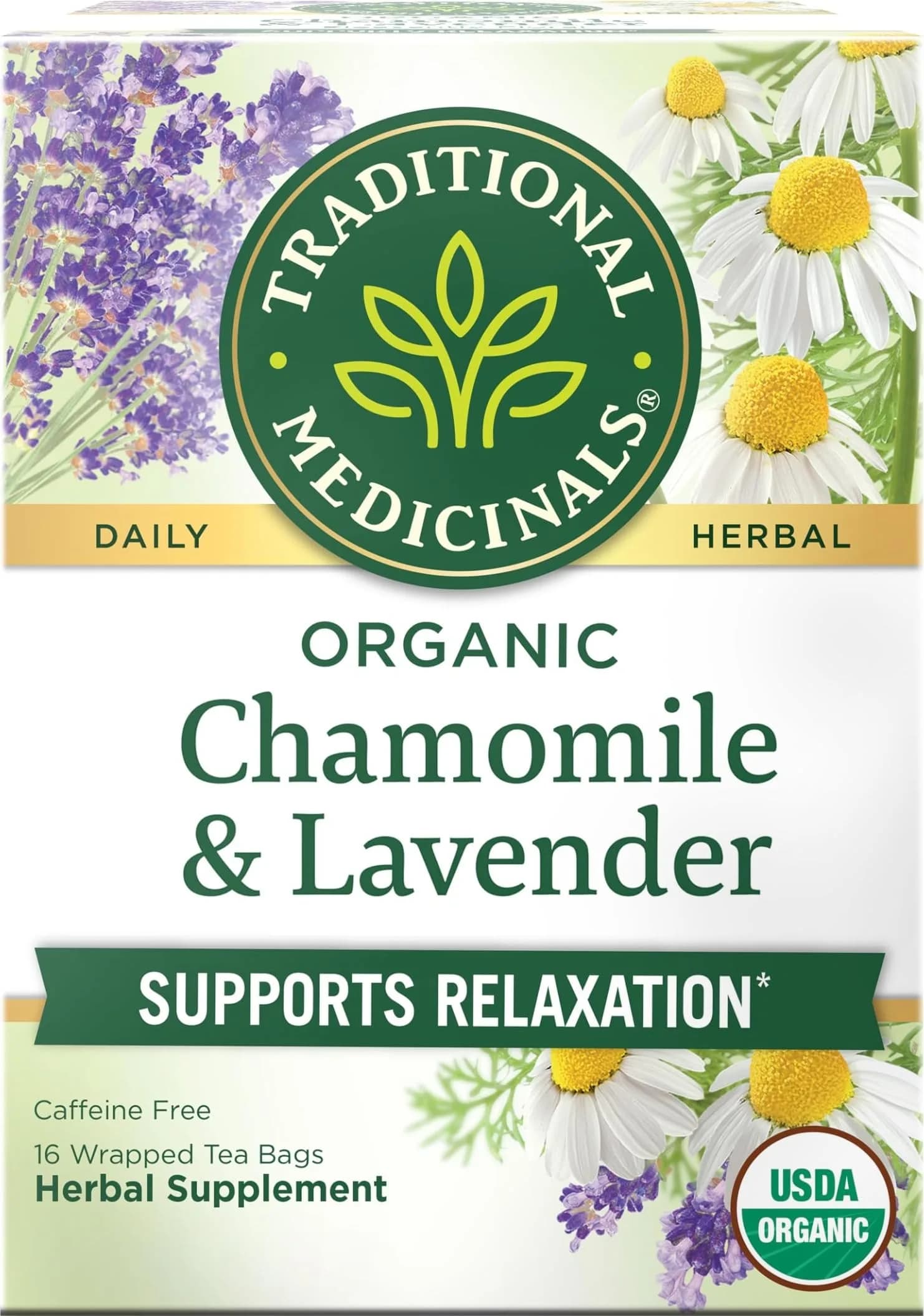 Traditional Medicinals Organic Chamomile with Lavender Herbal Tea 16 Tea Bags (Pack of 1) | Calms Nervous System - main product image
