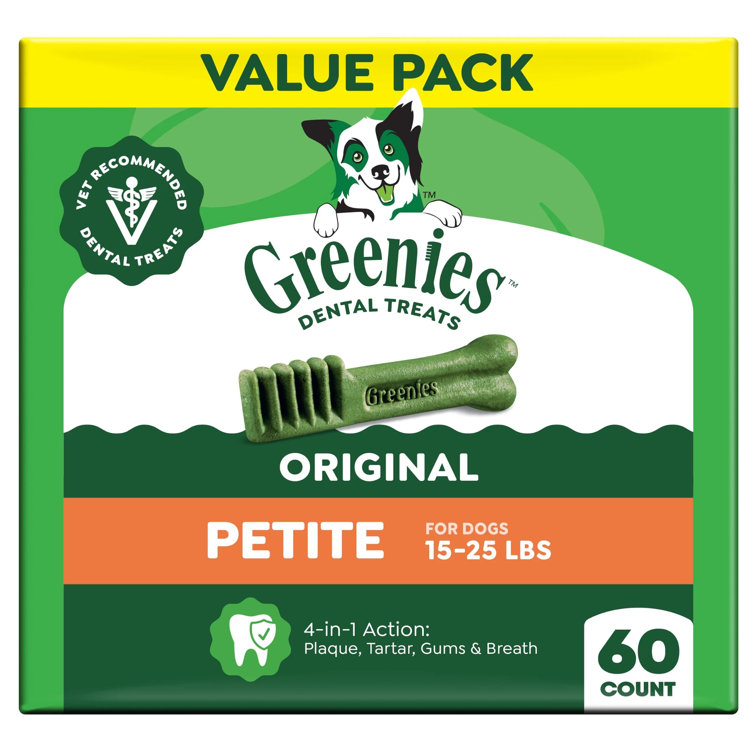 Greenies Petite Natural Dental Dog Treats, Original Flavor, 60 Count | Veterinarian-Recommended Oral Care