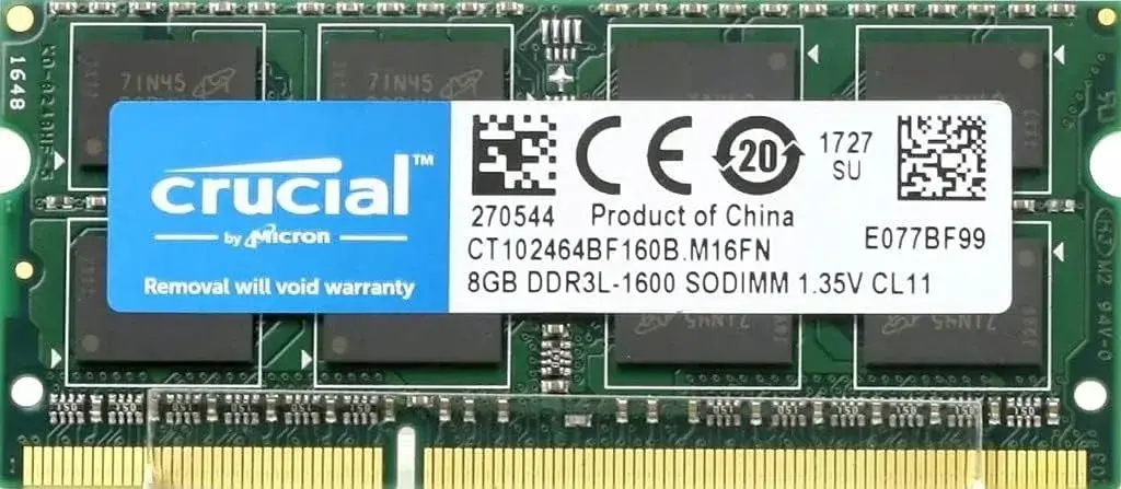 Crucial 8GB DDR3 1600 MHz CL11 Laptop Memory CT102464BF160B | 1600 MT/s SODIMM - main product image